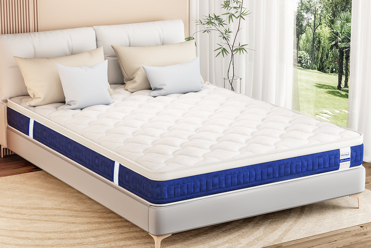 Matelas à Mémoire de Forme en Gel Matelas Hybride à Ressorts Ensachés 25CM avec Tissu Doux et Respirant, Moyennement Ferme