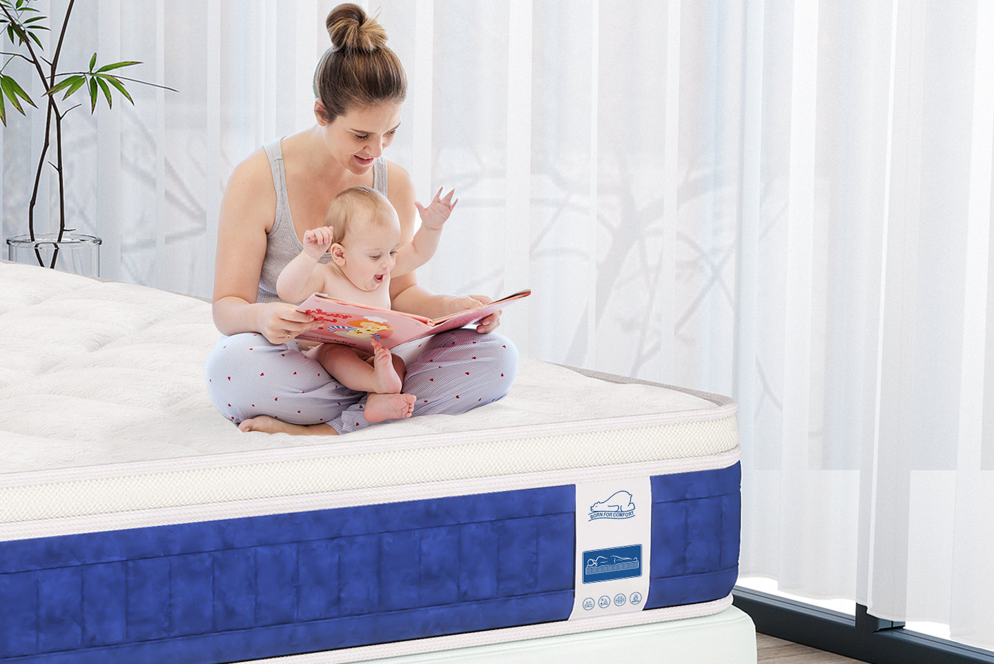 Matelas à Mémoire de Forme en Gel Matelas Hybride à Ressorts Ensachés 25CM avec Tissu Doux et Respirant, Moyennement Ferme