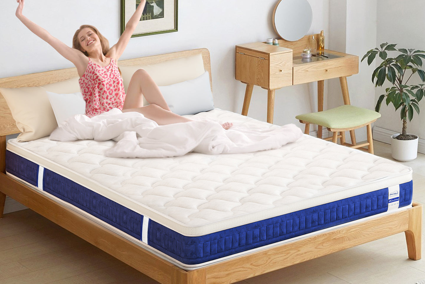 Matelas à Mémoire de Forme en Gel Matelas Hybride à Ressorts Ensachés 25CM avec Tissu Doux et Respirant, Moyennement Ferme