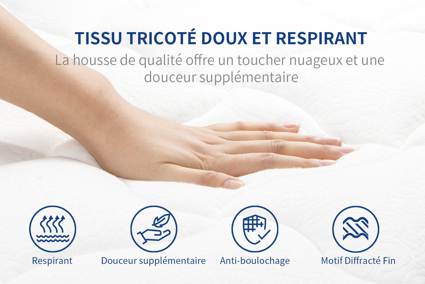Matelas à Mémoire de Forme en Gel Matelas Hybride à Ressorts Ensachés 25CM avec Tissu Doux et Respirant, Moyennement Ferme