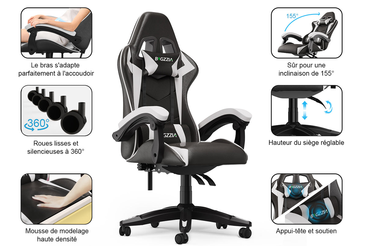 Chaise gamer - Chaise gaming ergonomique - Chaise gamer avec appui-tête et  coussin