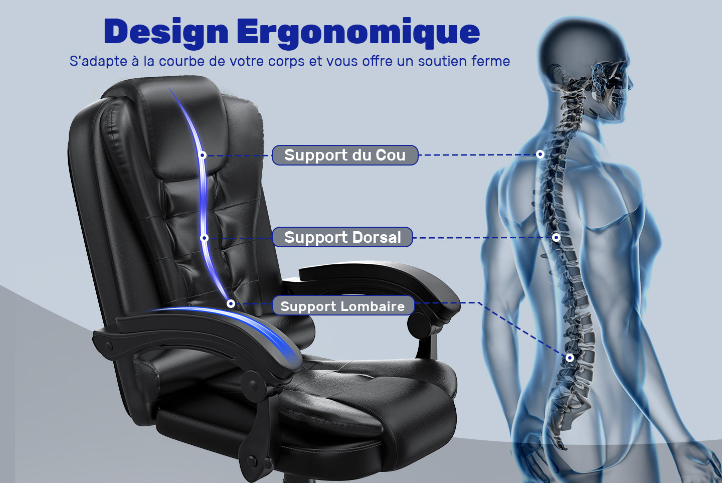 Chaise de bureau ergonomique en cuir de haute qualité avec fonction inclinable pour le bureau à domicile