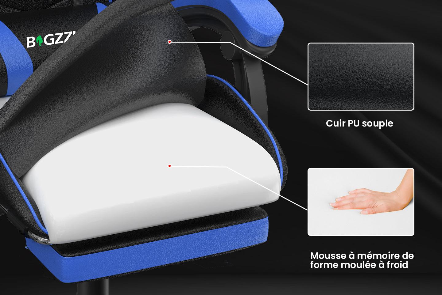 Chaise de Jeu Ergonomique Chaise Pivotante Inclinable à 155° avec Appui-tête, Support Lombaire Chaise de Bureau en Cuir PU