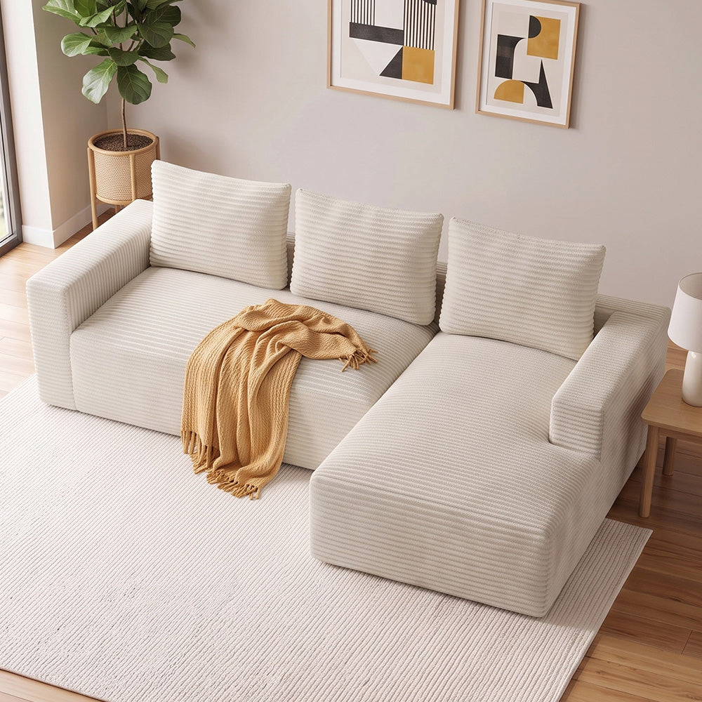 Canapé Modulaire D'Angle Sans Structure en Velours Côtelé Avec Méridienne, Sans Assemblage Requis