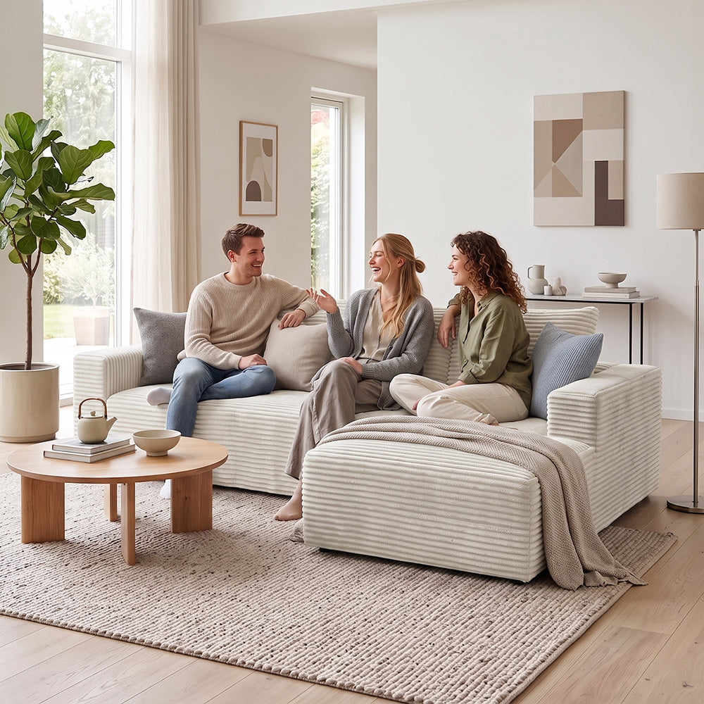 Canapé Modulaire D'Angle Sans Structure en Velours Côtelé Avec Méridienne, Sans Assemblage Requis