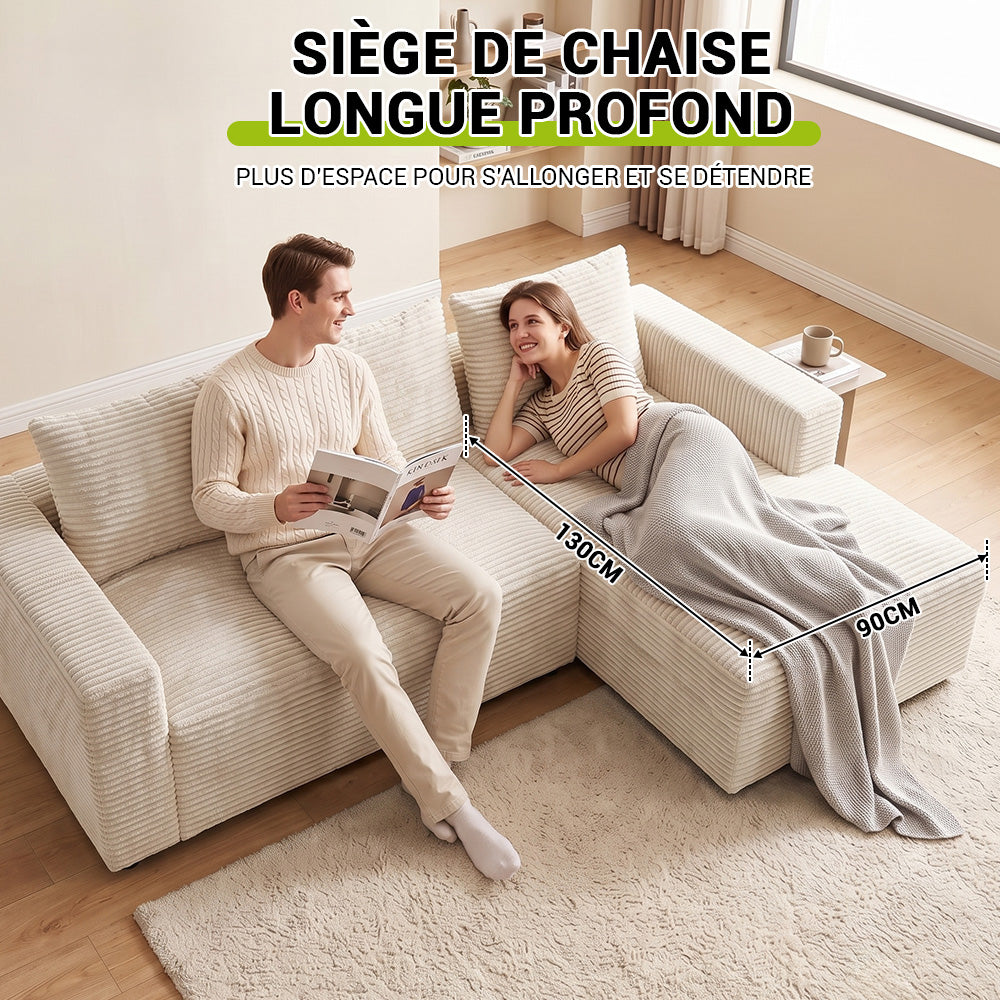 Canapé Modulaire D'Angle Sans Structure en Velours Côtelé Avec Méridienne, Sans Assemblage Requis