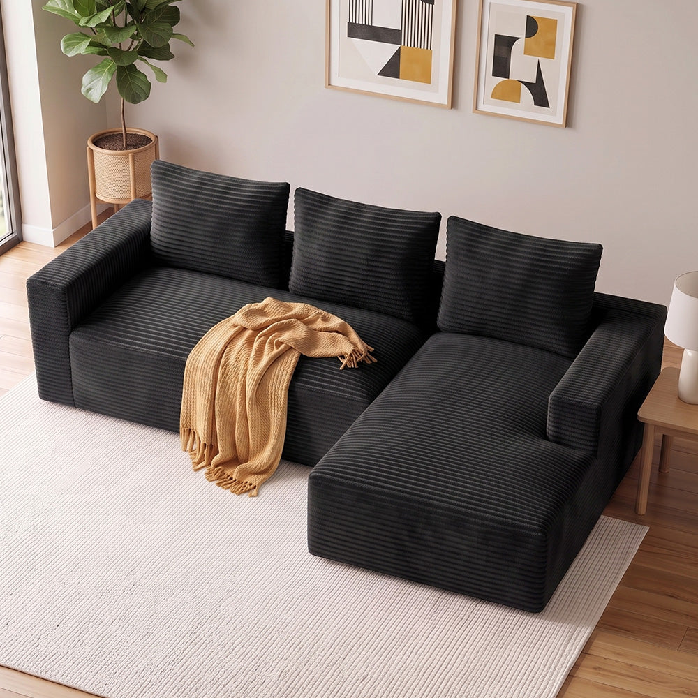 Canapé Modulaire D'Angle Sans Structure en Velours Côtelé Avec Méridienne, Sans Assemblage Requis