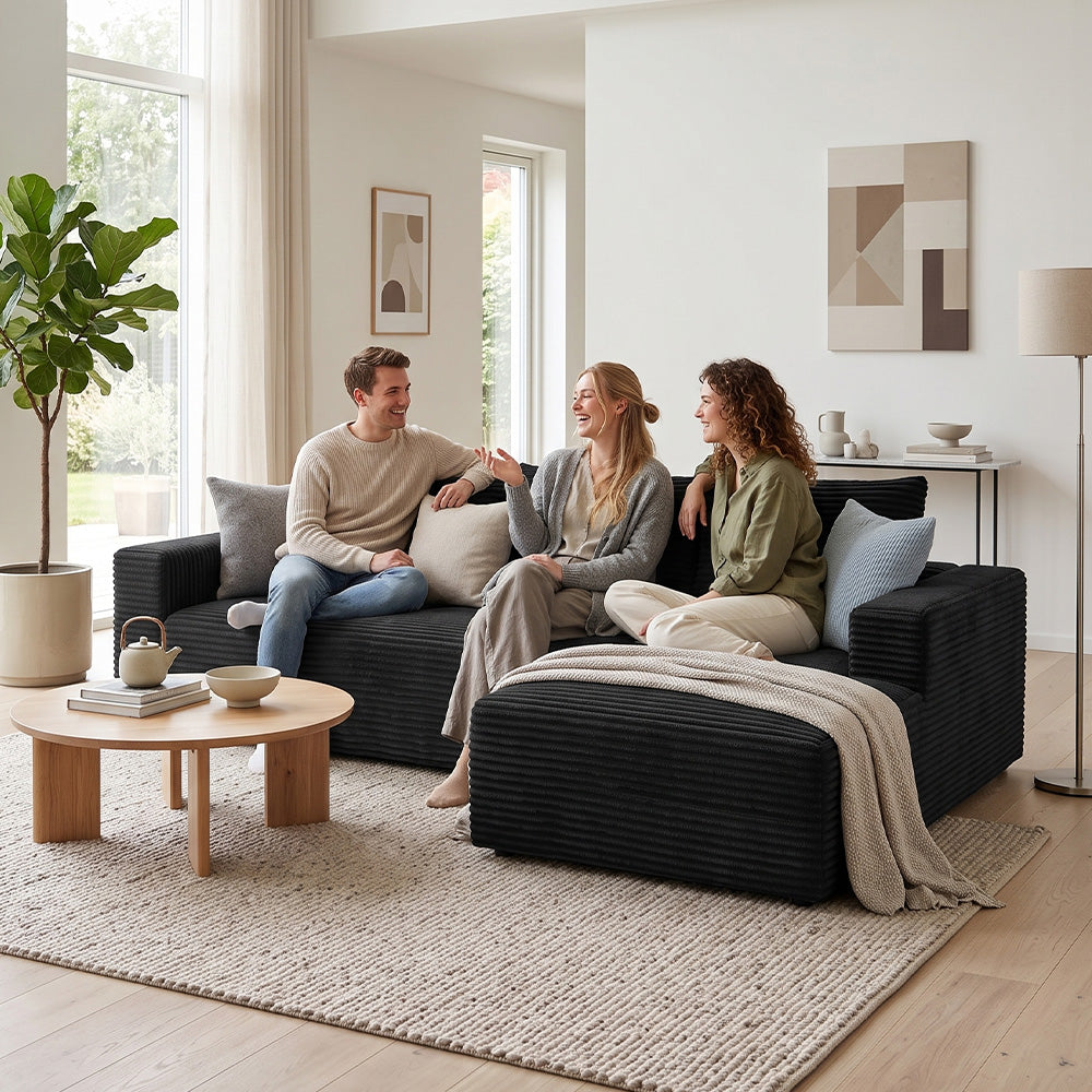 Canapé Modulaire D'Angle Sans Structure en Velours Côtelé Avec Méridienne, Sans Assemblage Requis