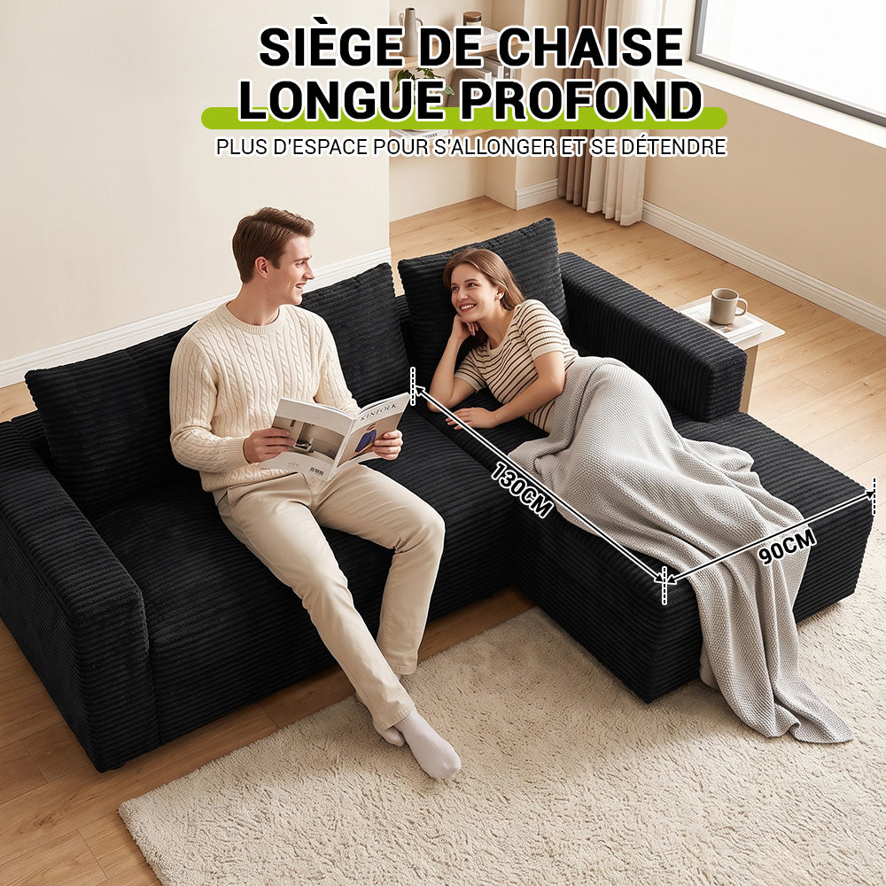 Canapé Modulaire D'Angle Sans Structure en Velours Côtelé Avec Méridienne, Sans Assemblage Requis