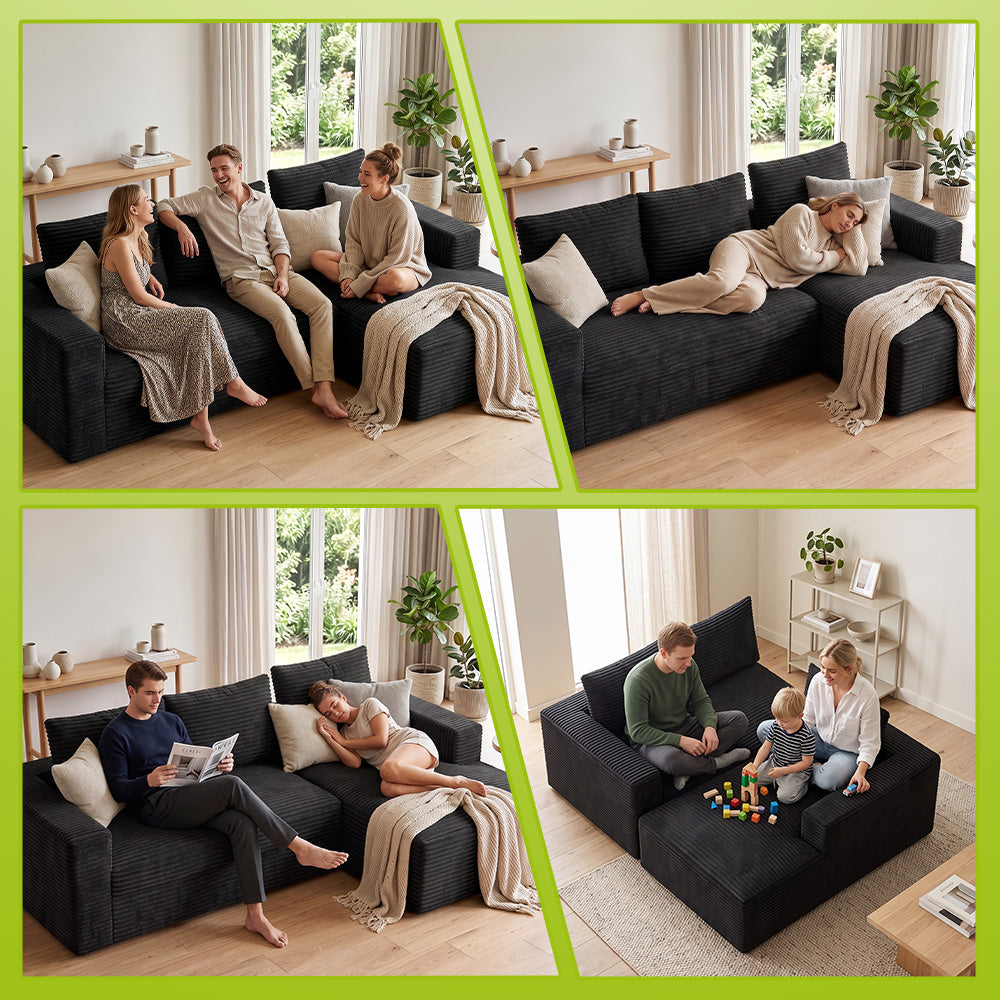 Canapé Modulaire D'Angle Sans Structure en Velours Côtelé Avec Méridienne, Sans Assemblage Requis