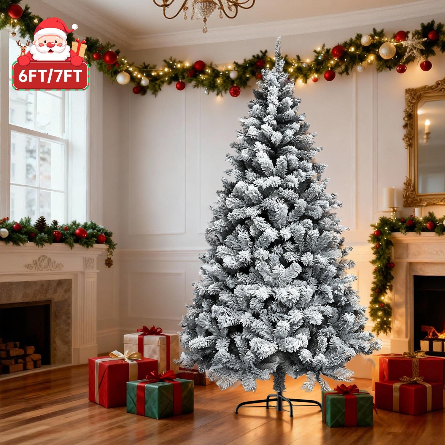 Sapin de Noël Artificiel, Sapin Pliable Floqué avec Support en Métal