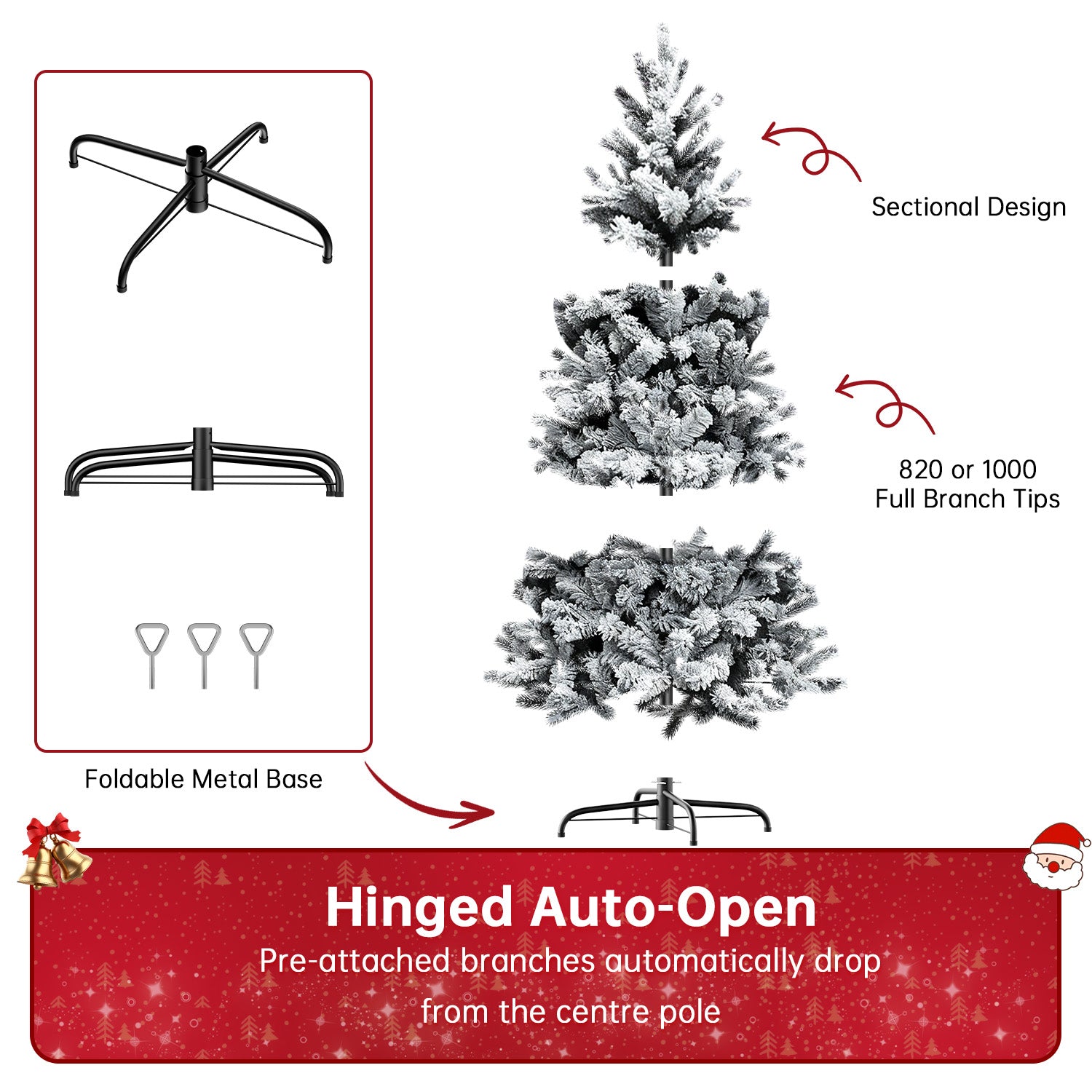 Sapin de Noël Artificiel, Sapin Pliable Floqué avec Support en Métal