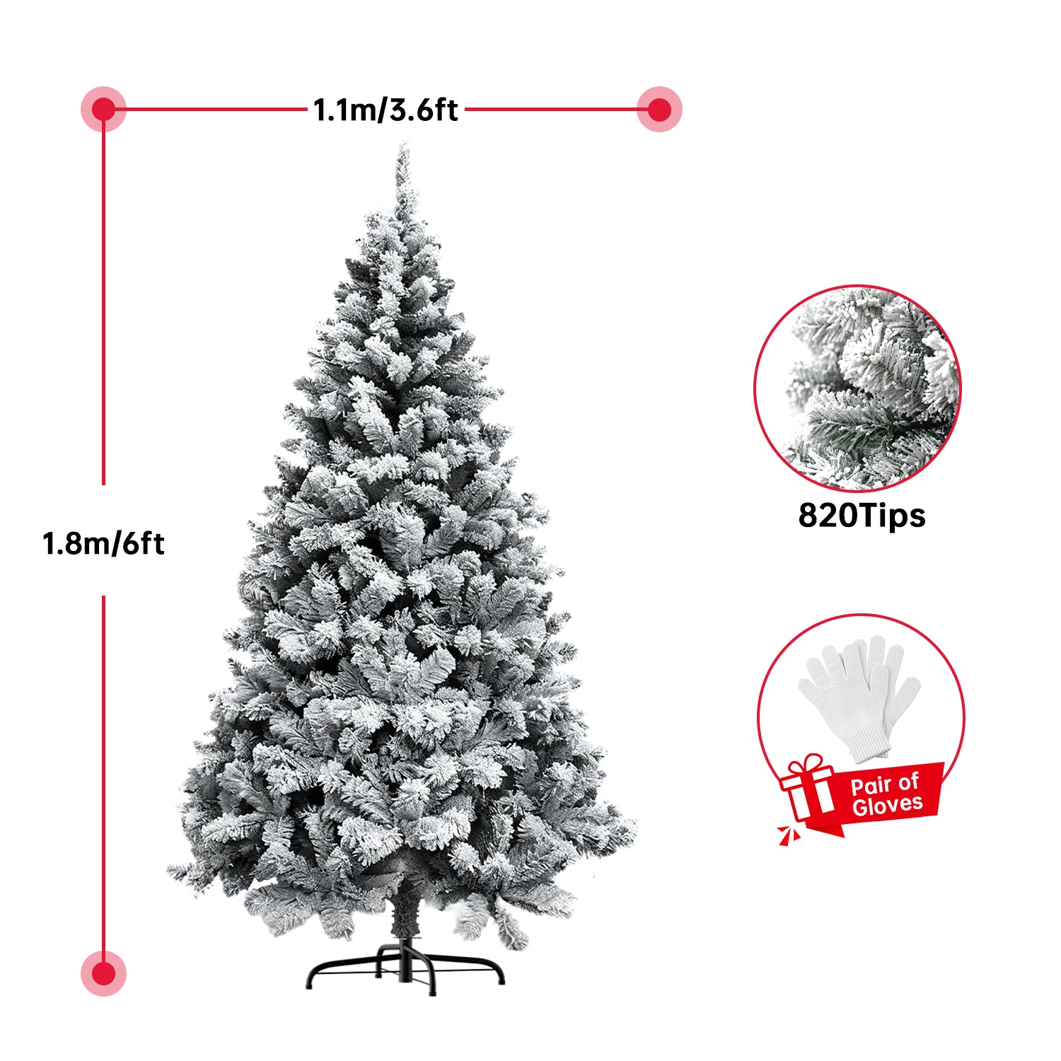 Sapin de Noël Artificiel, Sapin Pliable Floqué avec Support en Métal
