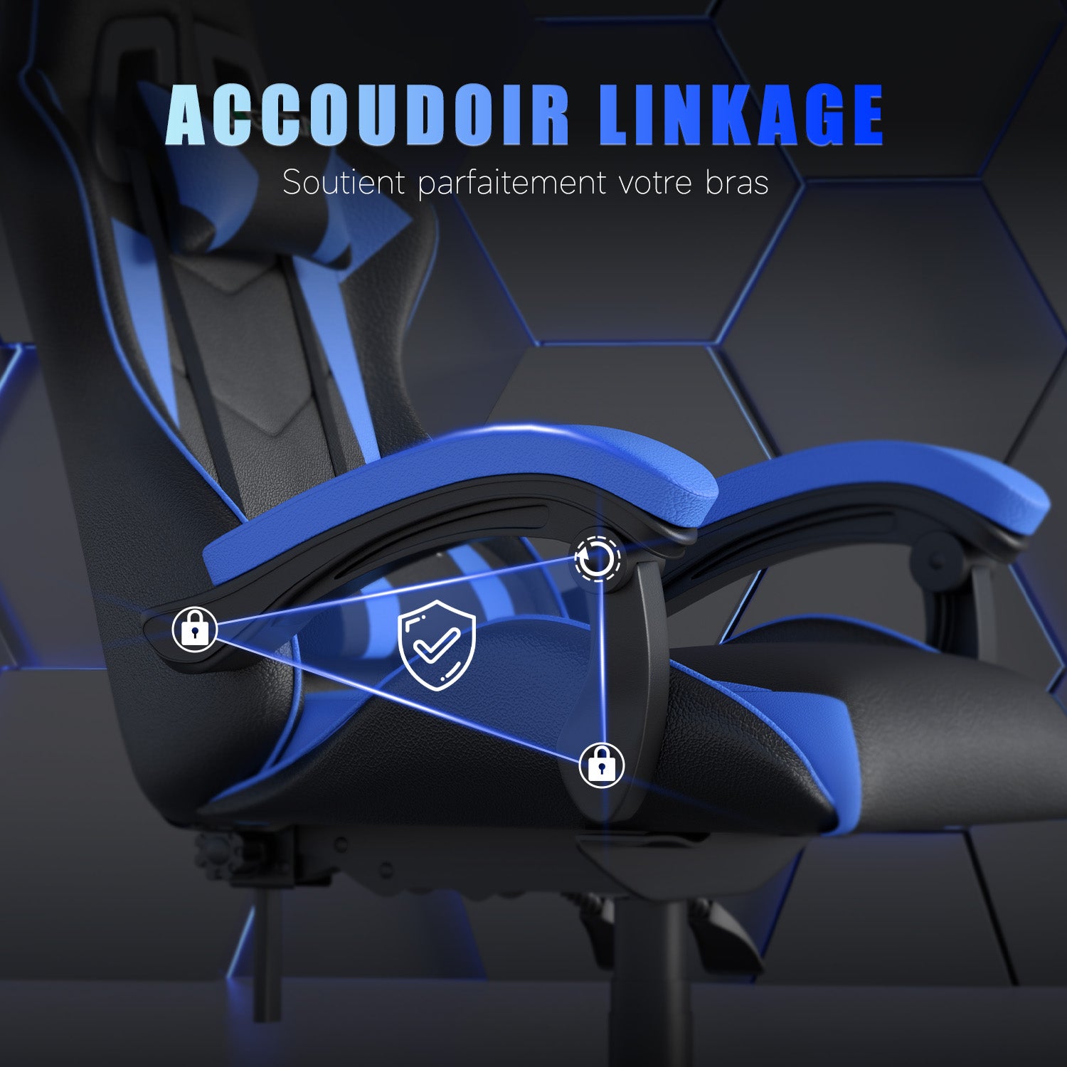 Chaise Gaming, Fauteuil Gamer, Siège de Bureau Réglable, Ergonomique, Appui-tête, Support Lombaire