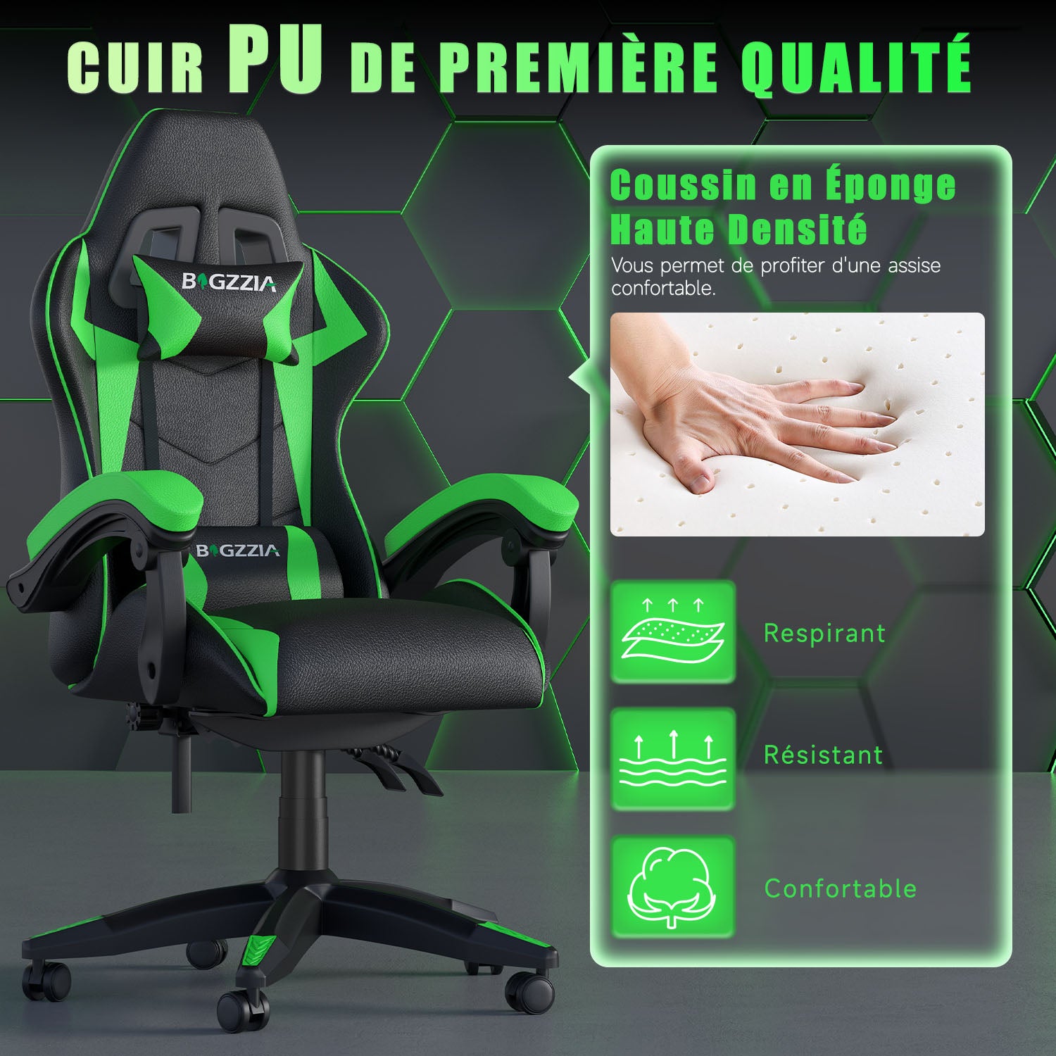 Chaise Gaming, Fauteuil Gamer, Siège de Bureau Réglable, Ergonomique, Appui-tête, Support Lombaire