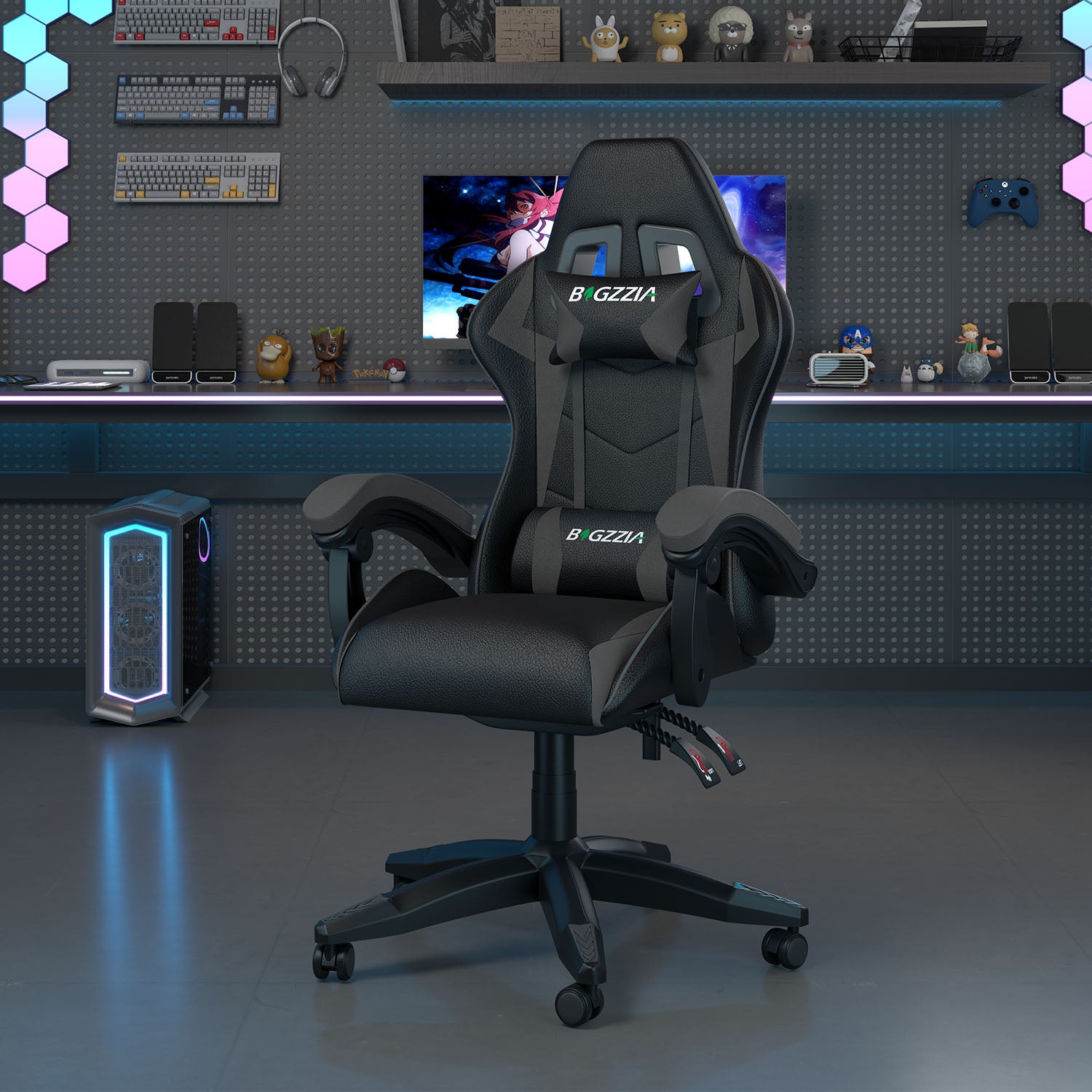 Chaise Gaming, Fauteuil Gamer, Siège de Bureau Réglable, Ergonomique, Appui-tête, Support Lombaire