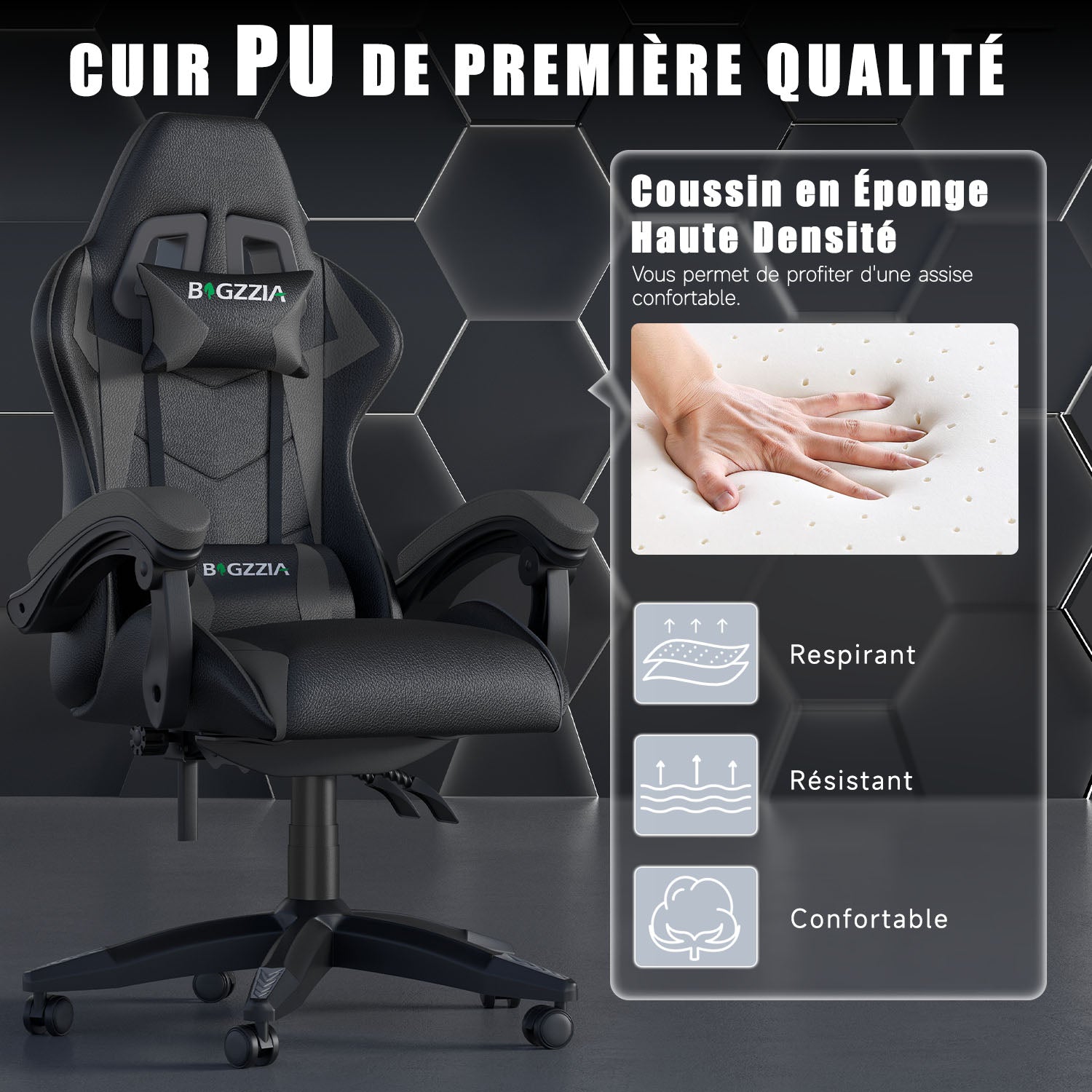 Chaise Gaming, Fauteuil Gamer, Siège de Bureau Réglable, Ergonomique, Appui-tête, Support Lombaire
