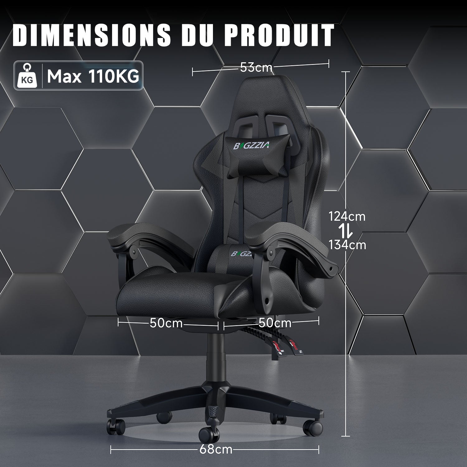Chaise Gaming, Fauteuil Gamer, Siège de Bureau Réglable, Ergonomique, Appui-tête, Support Lombaire