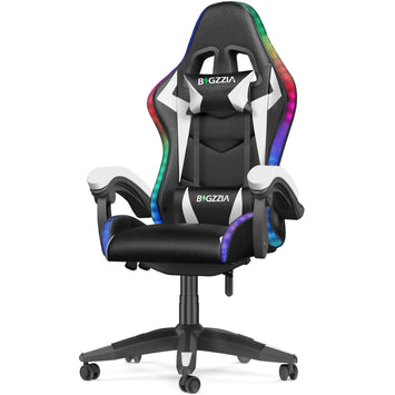 Chaise de jeu Ergonomique avec Lumières LED RVB, Inclinable, Appui-tête et Support Lombaire Style Course