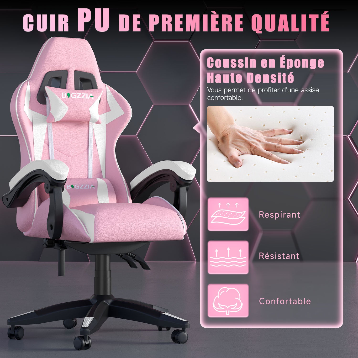 Chaise Gaming, Fauteuil Gamer, Siège de Bureau Réglable, Ergonomique, Appui-tête, Support Lombaire