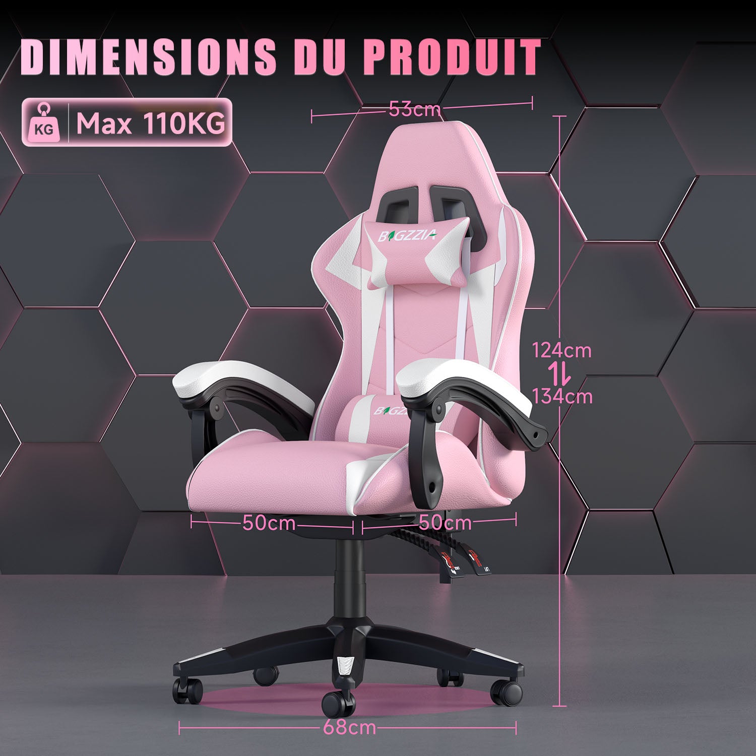 Chaise Gaming, Fauteuil Gamer, Siège de Bureau Réglable, Ergonomique, Appui-tête, Support Lombaire