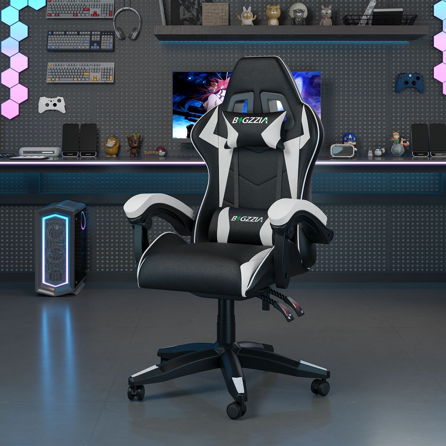 Chaise Gaming, Fauteuil Gamer, Siège de Bureau Réglable, Ergonomique, Appui-tête, Support Lombaire