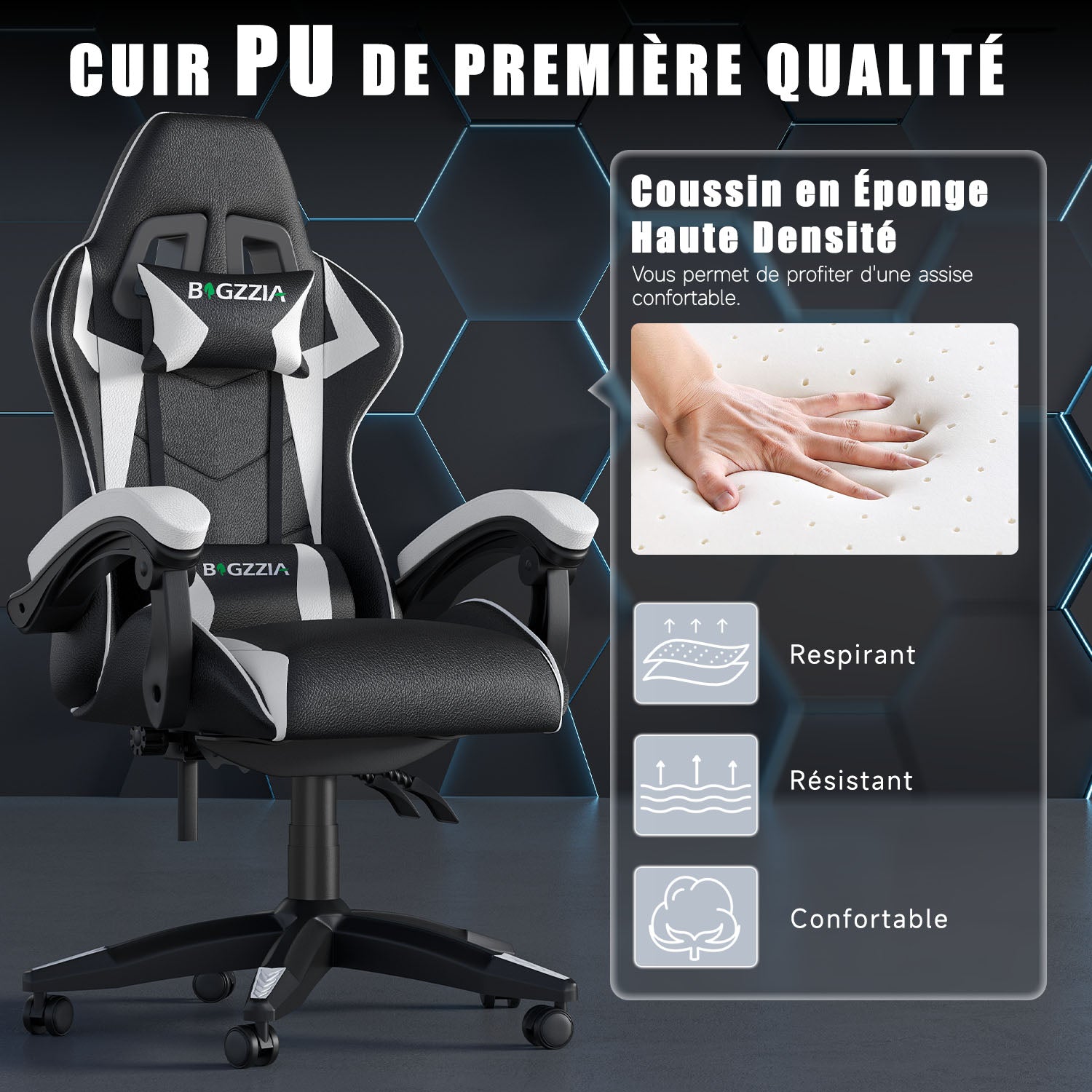 Chaise Gaming, Fauteuil Gamer, Siège de Bureau Réglable, Ergonomique, Appui-tête, Support Lombaire