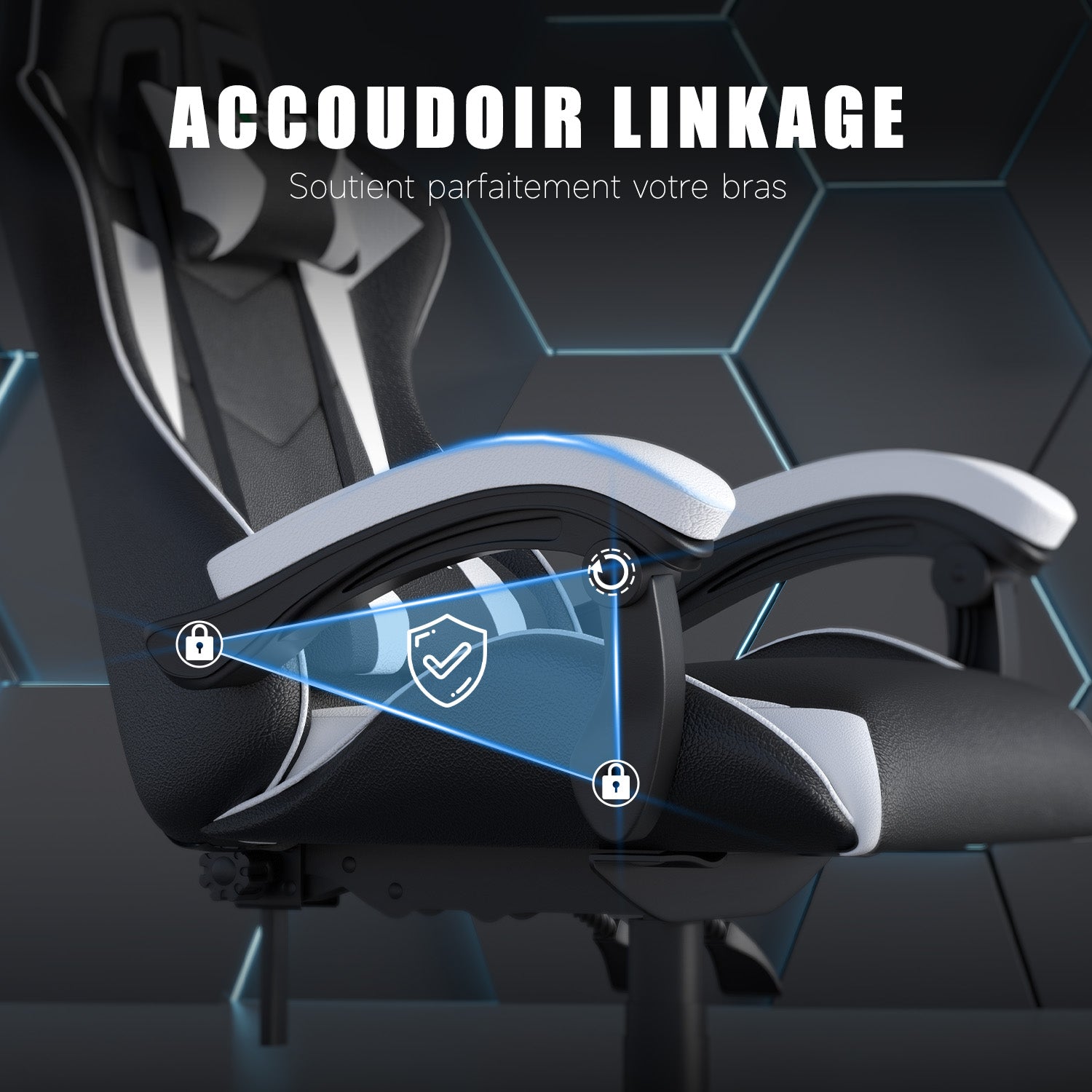 Chaise Gaming, Fauteuil Gamer, Siège de Bureau Réglable, Ergonomique, Appui-tête, Support Lombaire