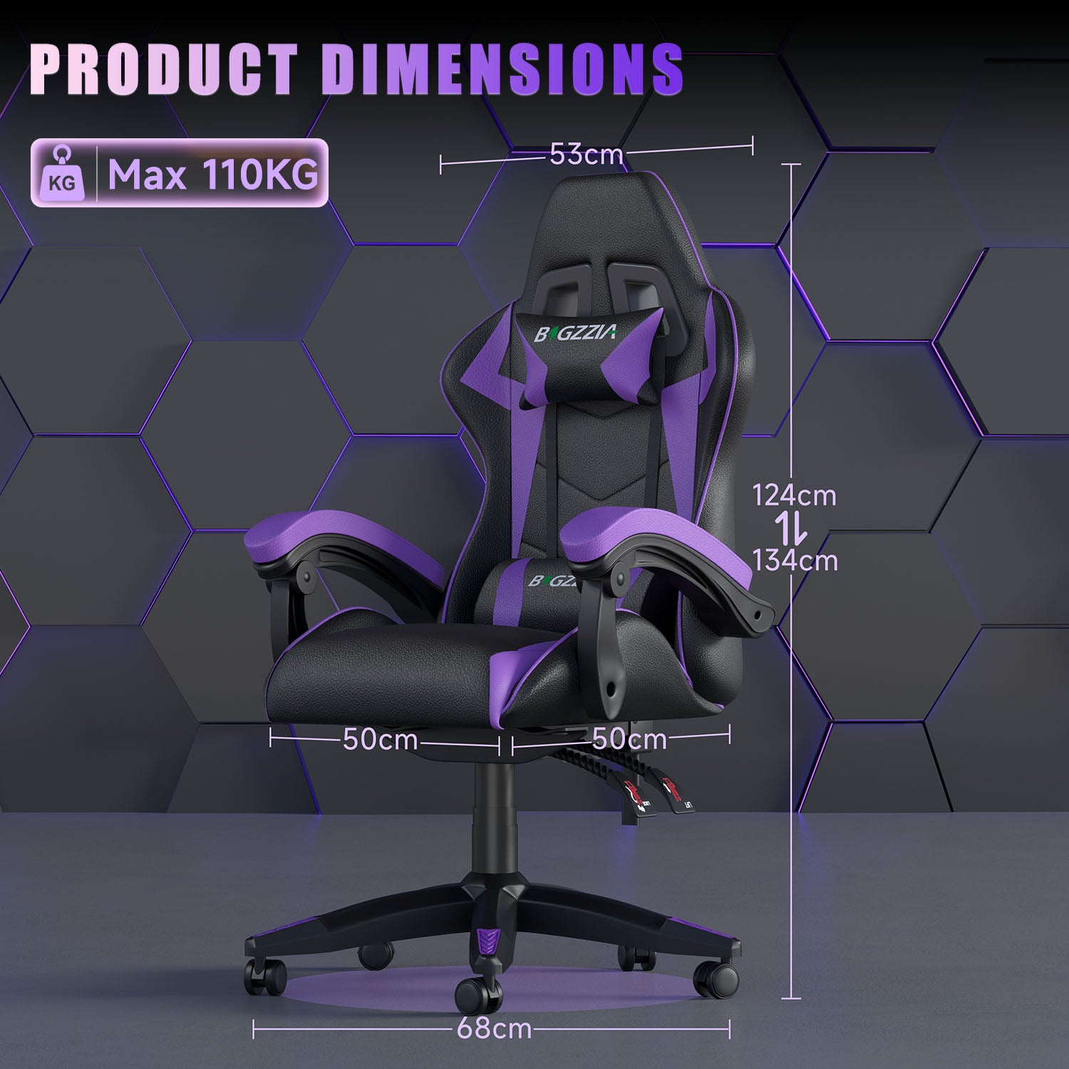 Chaise Gaming, Fauteuil Gamer, Siège de Bureau Réglable, Ergonomique, Appui-tête, Support Lombaire