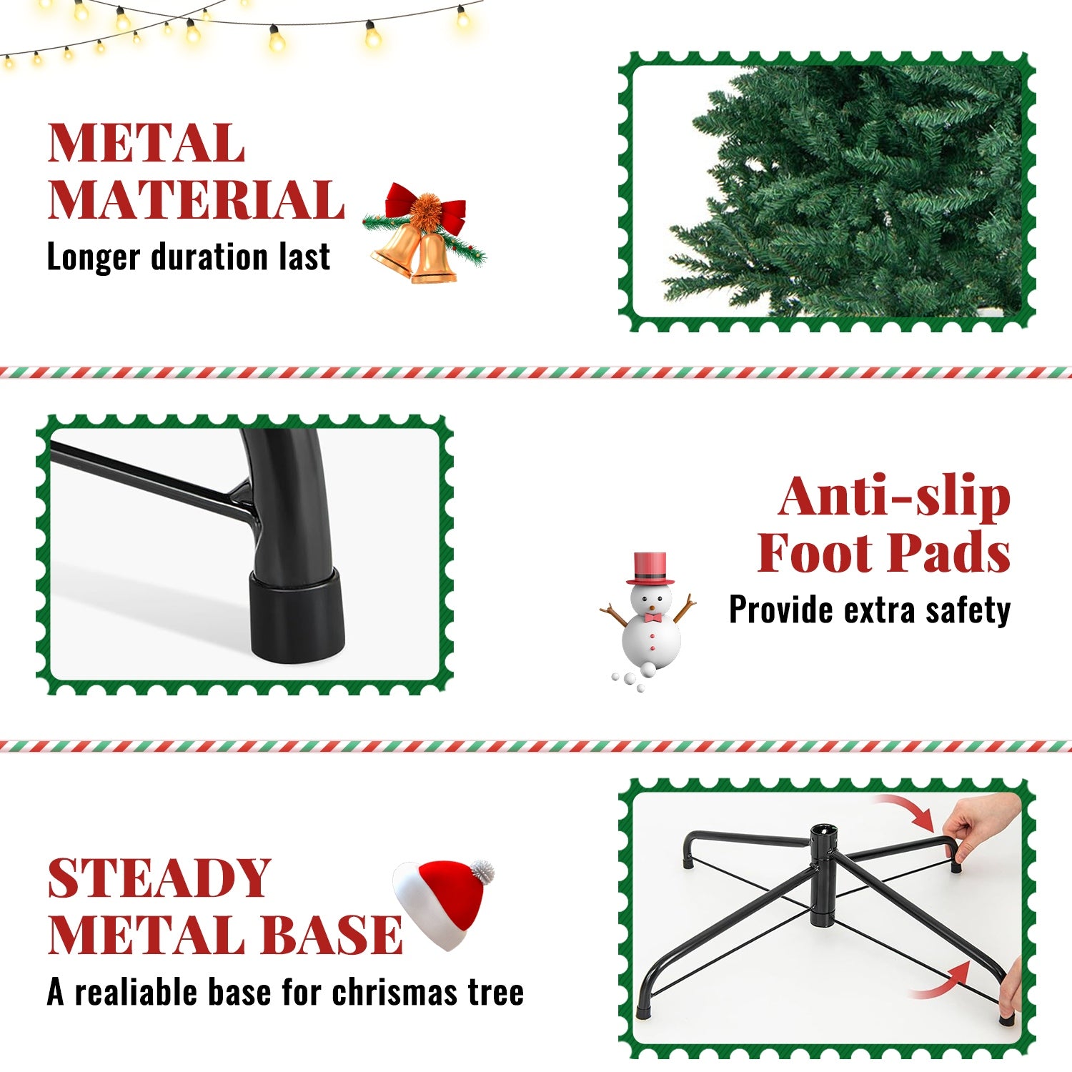 Sapin de Noël Artificiel, Sapin Pliable Floqué avec Support en Métal