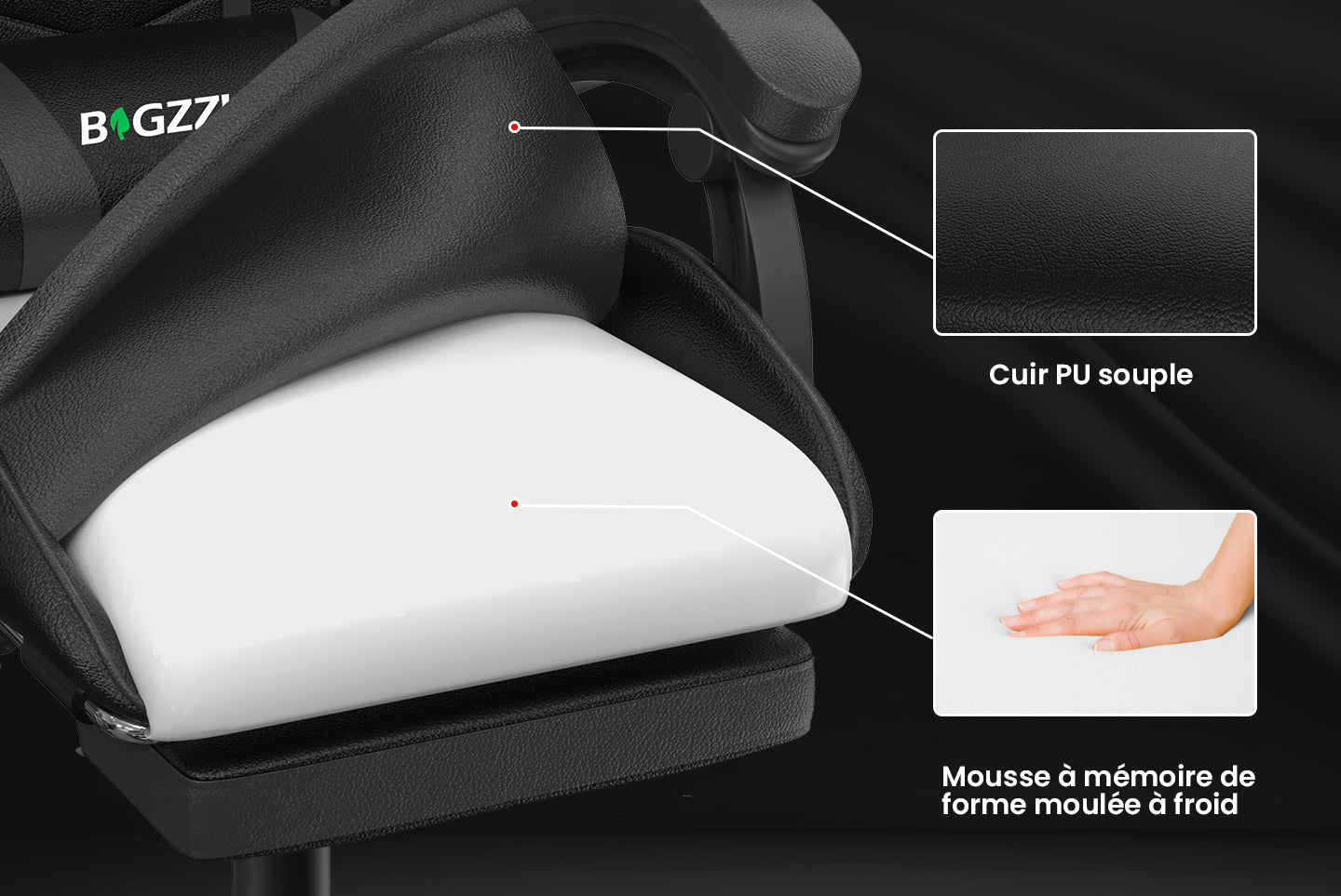 Chaise de Jeu Ergonomique Chaise Pivotante Inclinable à 155° avec Appui-tête, Support Lombaire Chaise de Bureau en Cuir PU