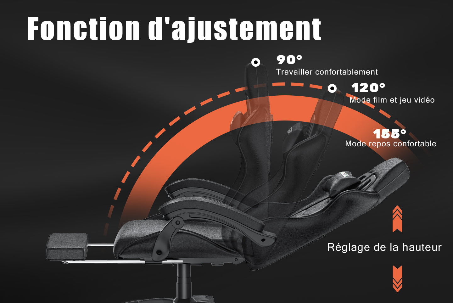 Chaise de Jeu Ergonomique Chaise Pivotante Inclinable à 155° avec Appui-tête, Support Lombaire Chaise de Bureau en Cuir PU
