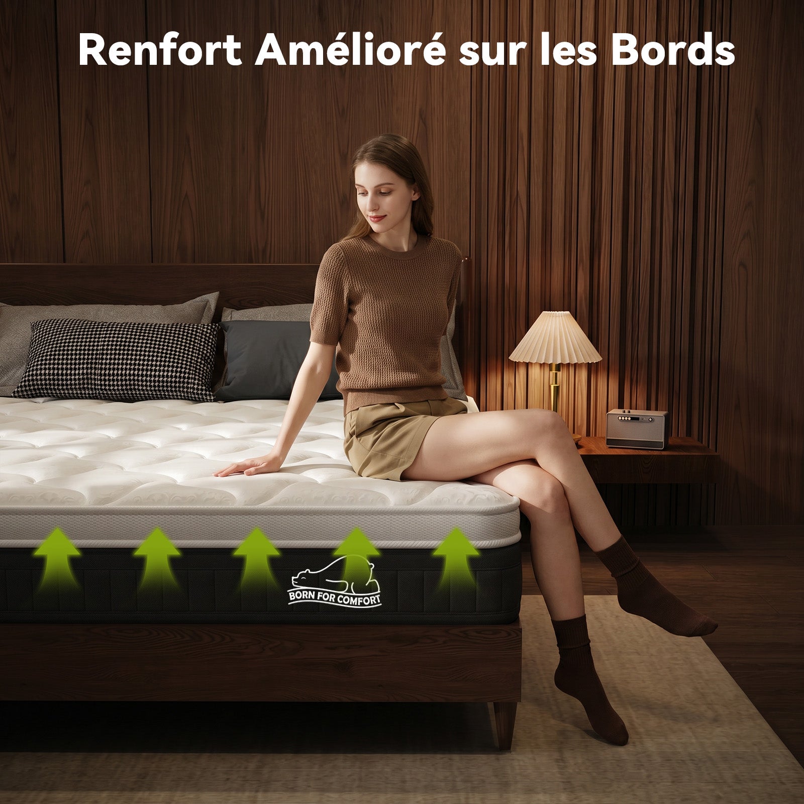 Matelas à Ressorts Ensachés avec Mousse à Mémoire de Forme, Matelas Hybrides de 25 cm, Fermeté Moyenne, Renfort des Bords
