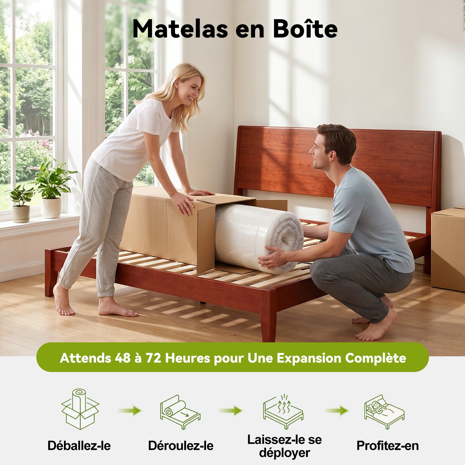 Matelas à Ressorts Ensachés avec Mousse à Mémoire de Forme, Matelas Hybrides de 25 cm, Fermeté Moyenne, Renfort des Bords