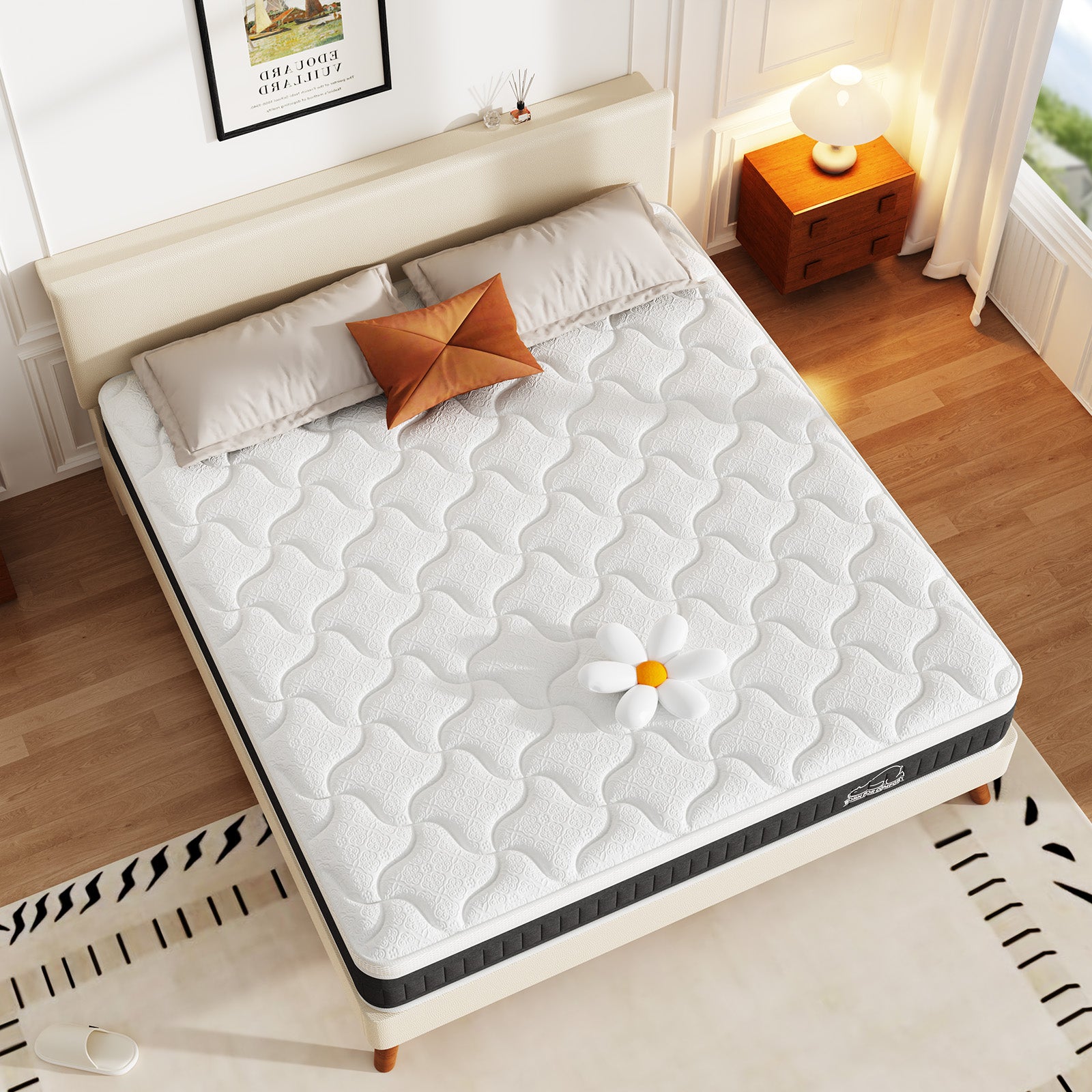 Matelas à Ressorts Ensachés avec Mousse à Mémoire de Forme, Matelas Hybrides de 25 cm, Fermeté Moyenne, Renfort des Bords