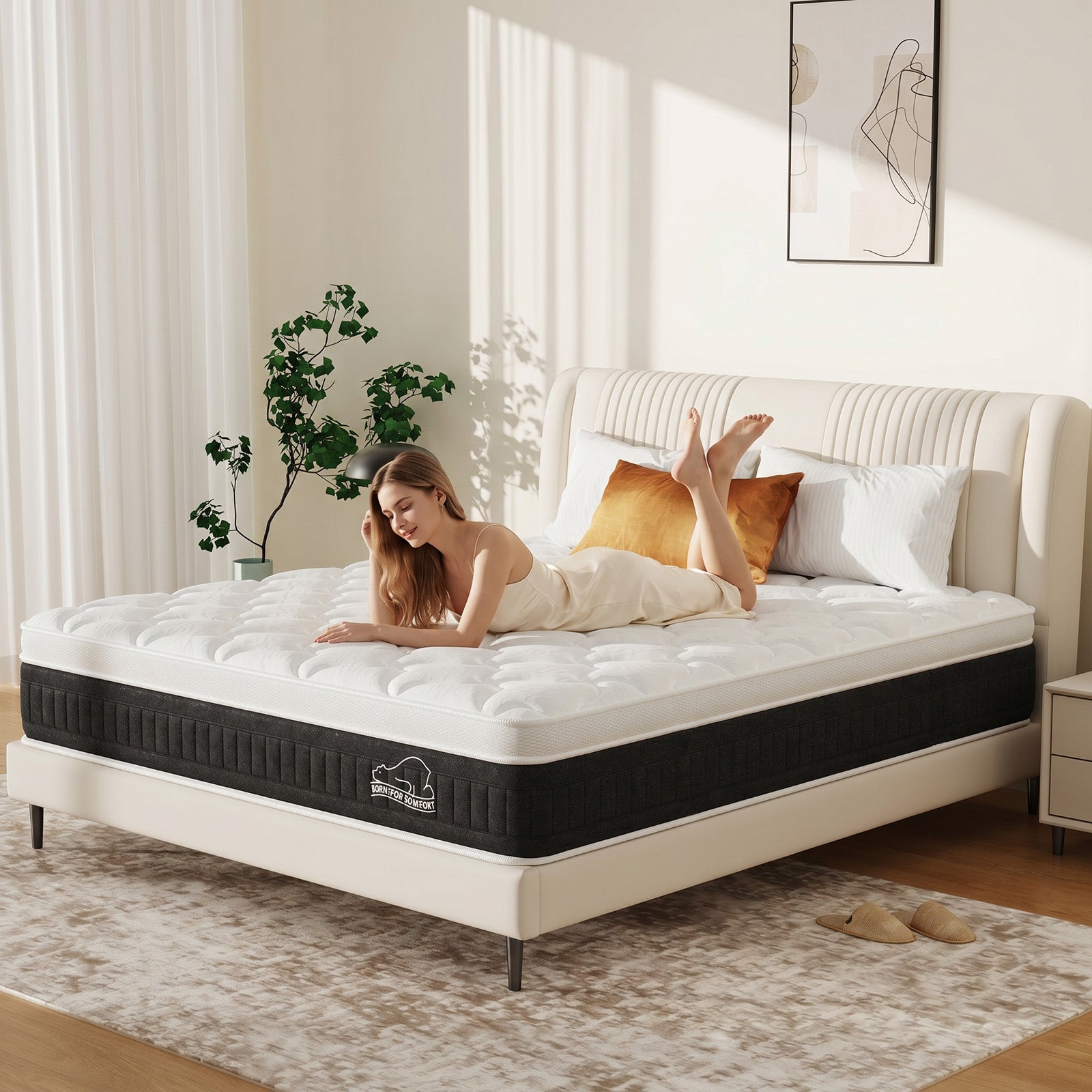Matelas à Ressorts Ensachés avec Mousse à Mémoire de Forme, Matelas Hybrides de 25 cm, Fermeté Moyenne, Renfort des Bords