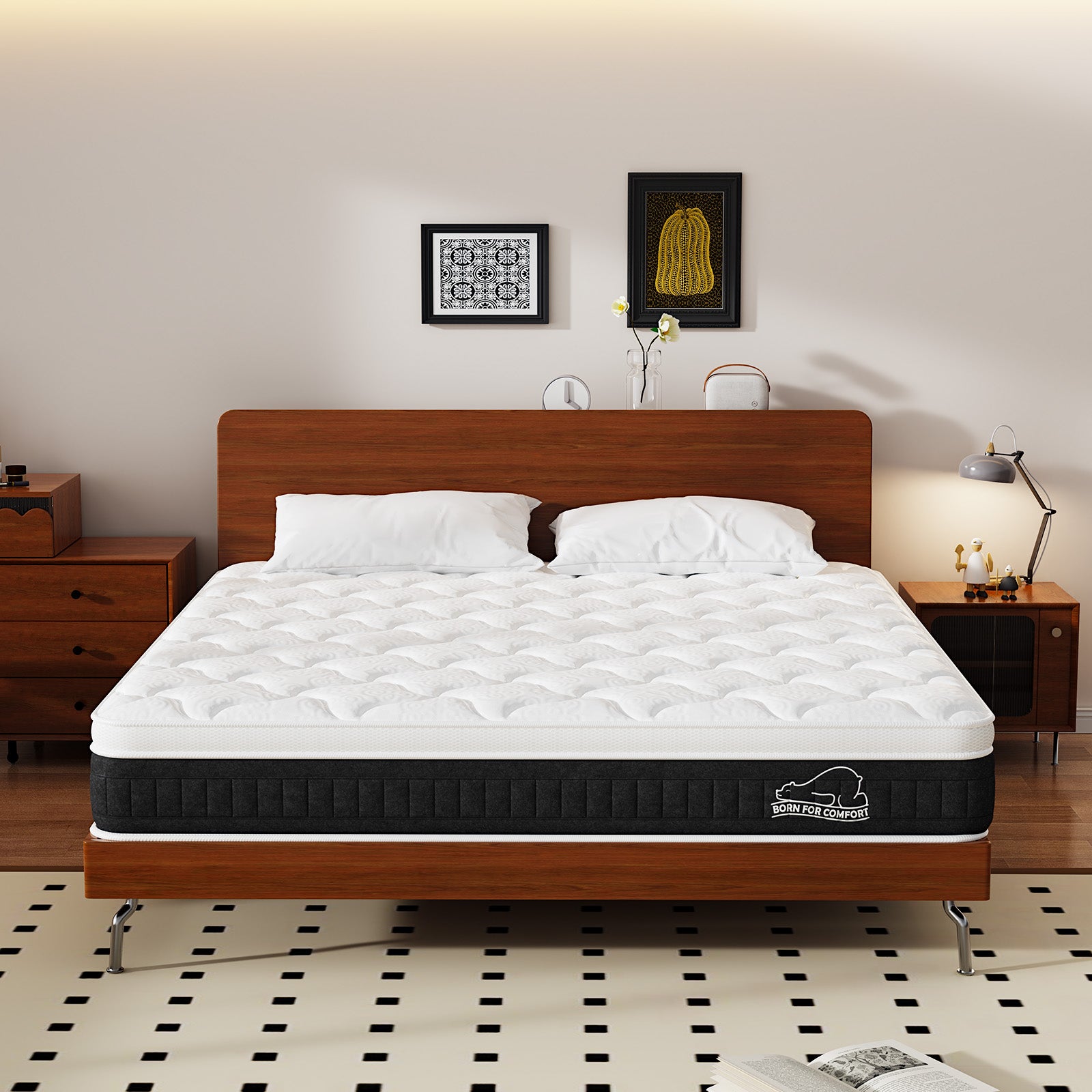Matelas à Ressorts Ensachés avec Mousse à Mémoire de Forme, Matelas Hybrides de 25 cm, Fermeté Moyenne, Renfort des Bords