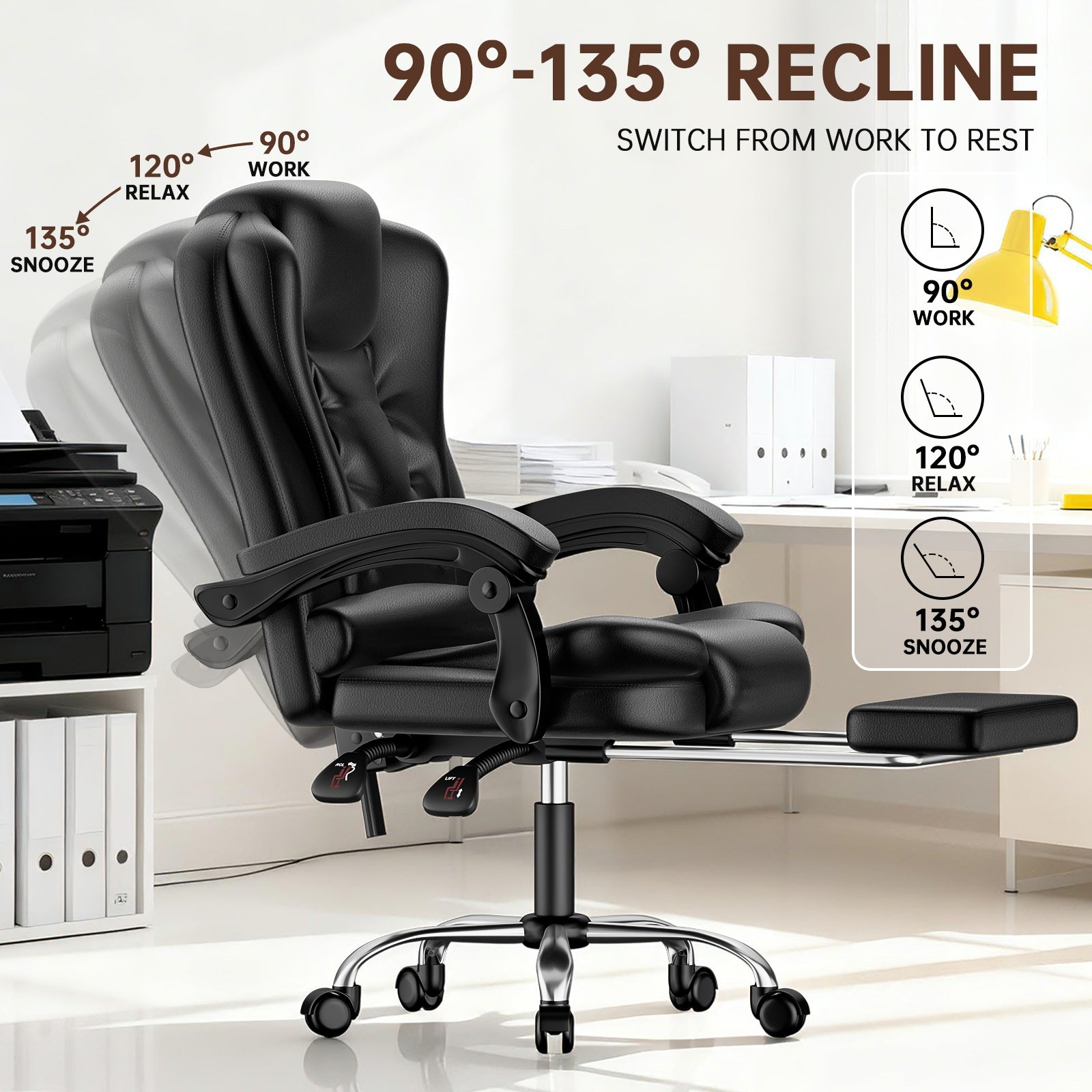 Chaise de bureau ergonomique en cuir de haute qualité avec fonction inclinable pour le bureau à domicile