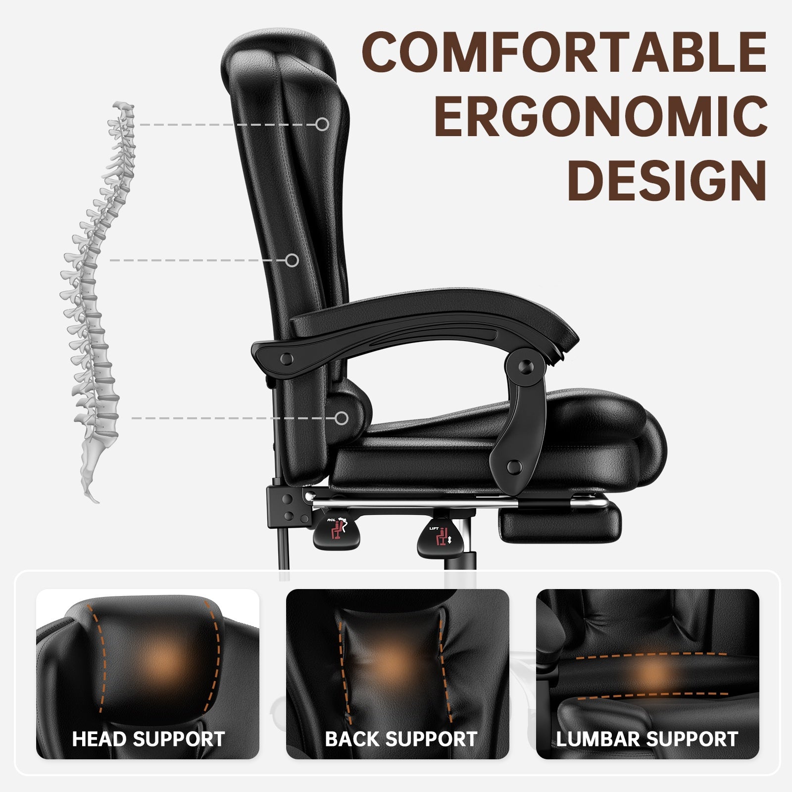 Chaise de bureau ergonomique en cuir de haute qualité avec fonction inclinable pour le bureau à domicile