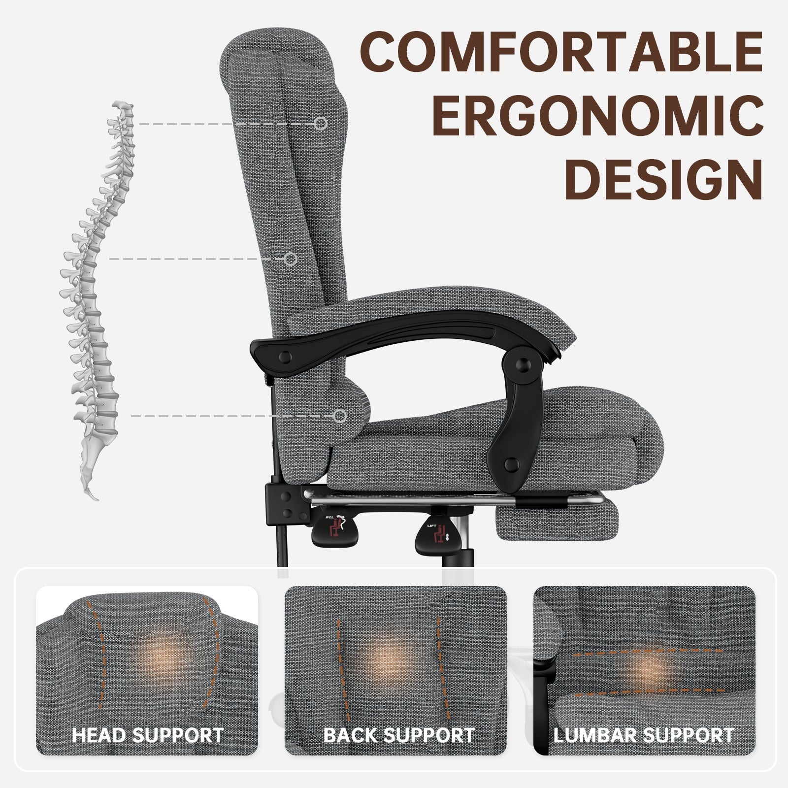 Chaise de bureau ergonomique en cuir de haute qualité avec fonction inclinable pour le bureau à domicile