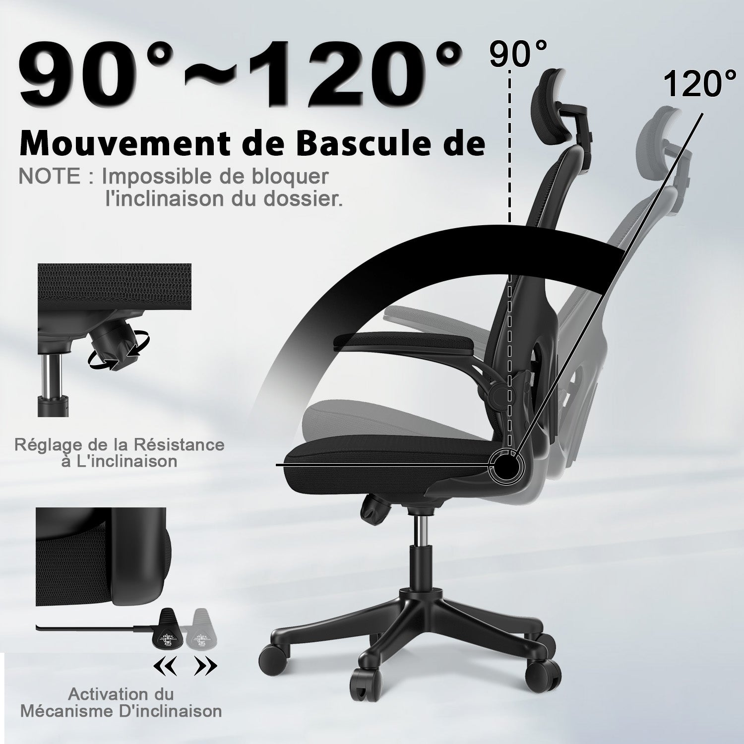 Chaise de Bureau, Siege de Bureau Ergonomique avec Support Lombaire et accoudoir réglable, Fauteuil de Bureau d'une capacité maximale de 150 kg