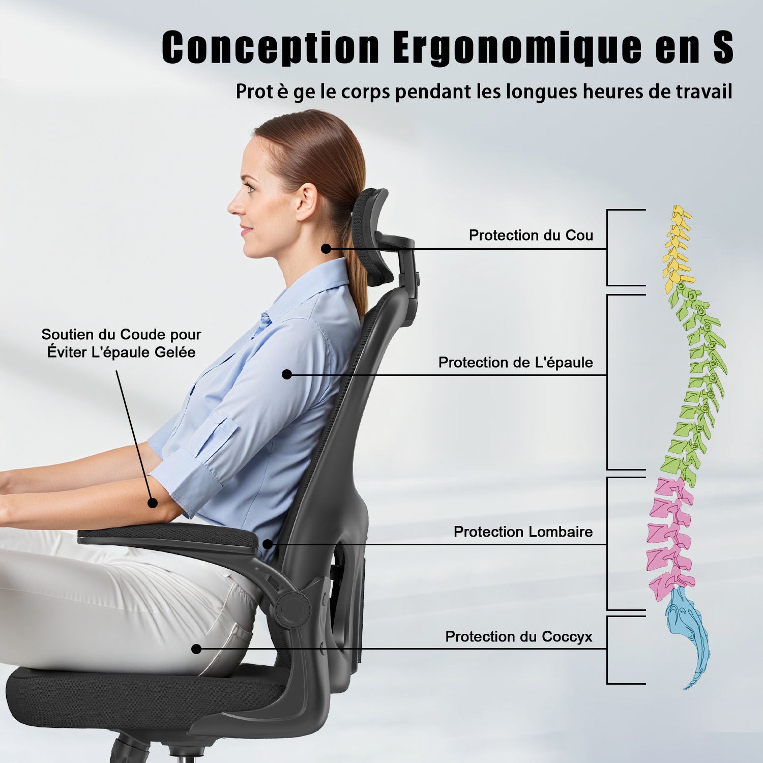 Chaise de Bureau, Siege de Bureau Ergonomique avec Support Lombaire et accoudoir réglable, Fauteuil de Bureau d'une capacité maximale de 150 kg