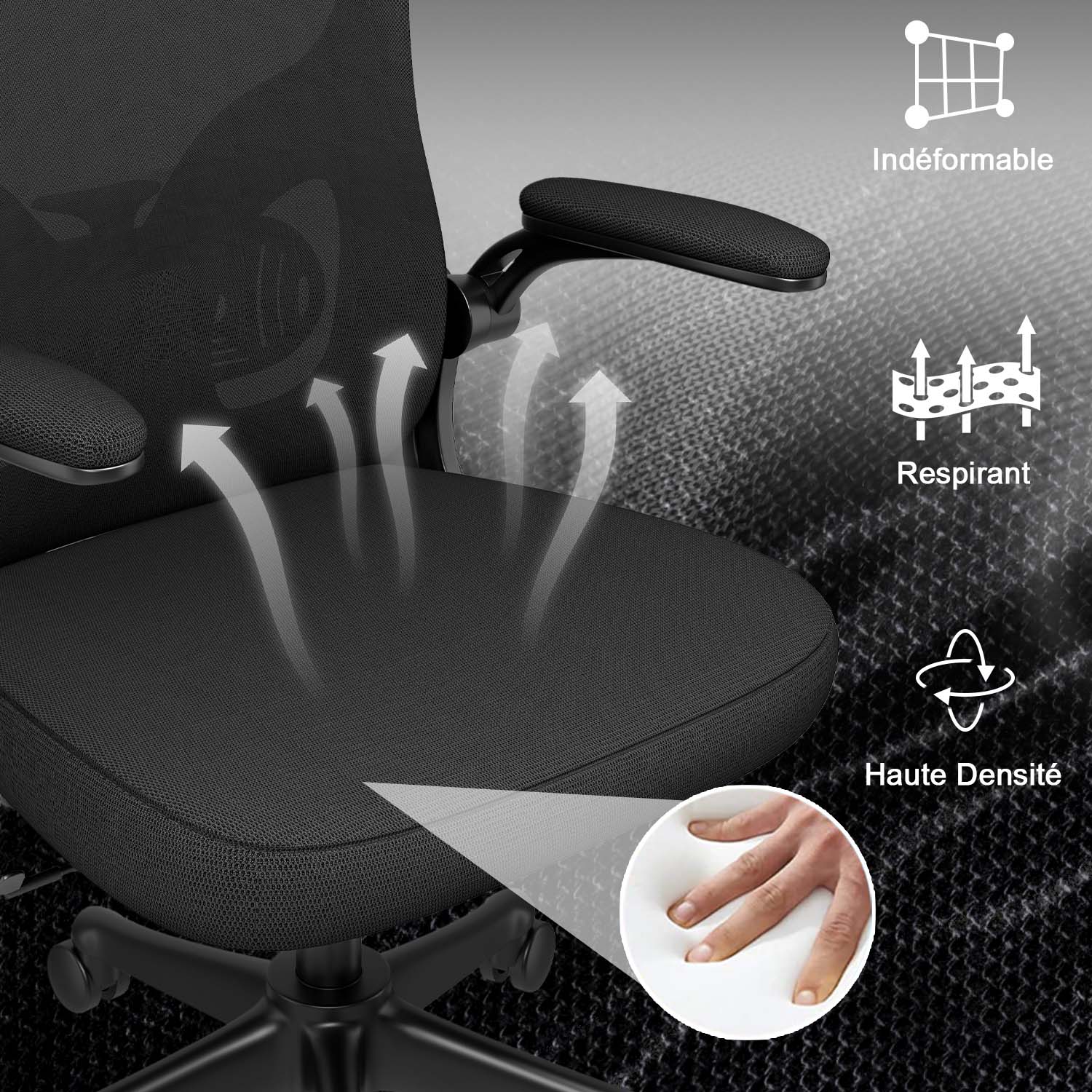Chaise de Bureau, Siege de Bureau Ergonomique avec Support Lombaire et accoudoir réglable, Fauteuil de Bureau d'une capacité maximale de 150 kg