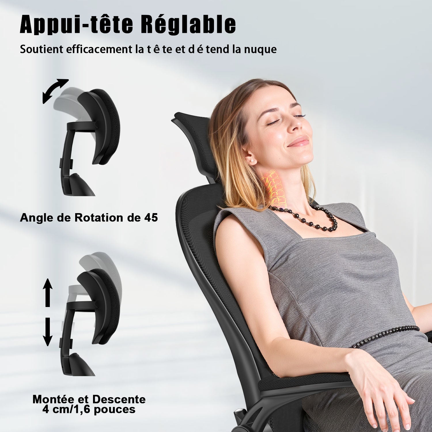 Chaise de Bureau, Siege de Bureau Ergonomique avec Support Lombaire et accoudoir réglable, Fauteuil de Bureau d'une capacité maximale de 150 kg