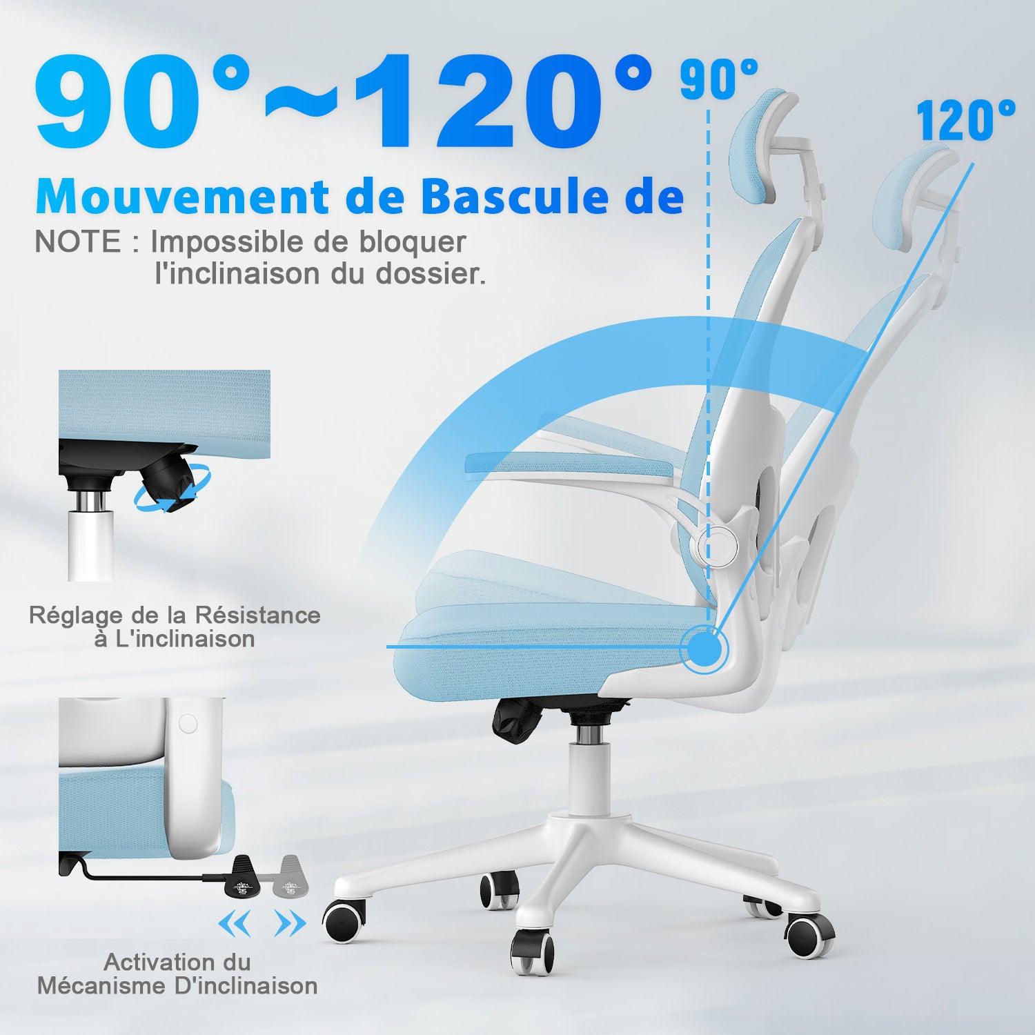 Chaise de Bureau, Siege de Bureau Ergonomique avec Support Lombaire et accoudoir réglable, Fauteuil de Bureau d'une capacité maximale de 150 kg