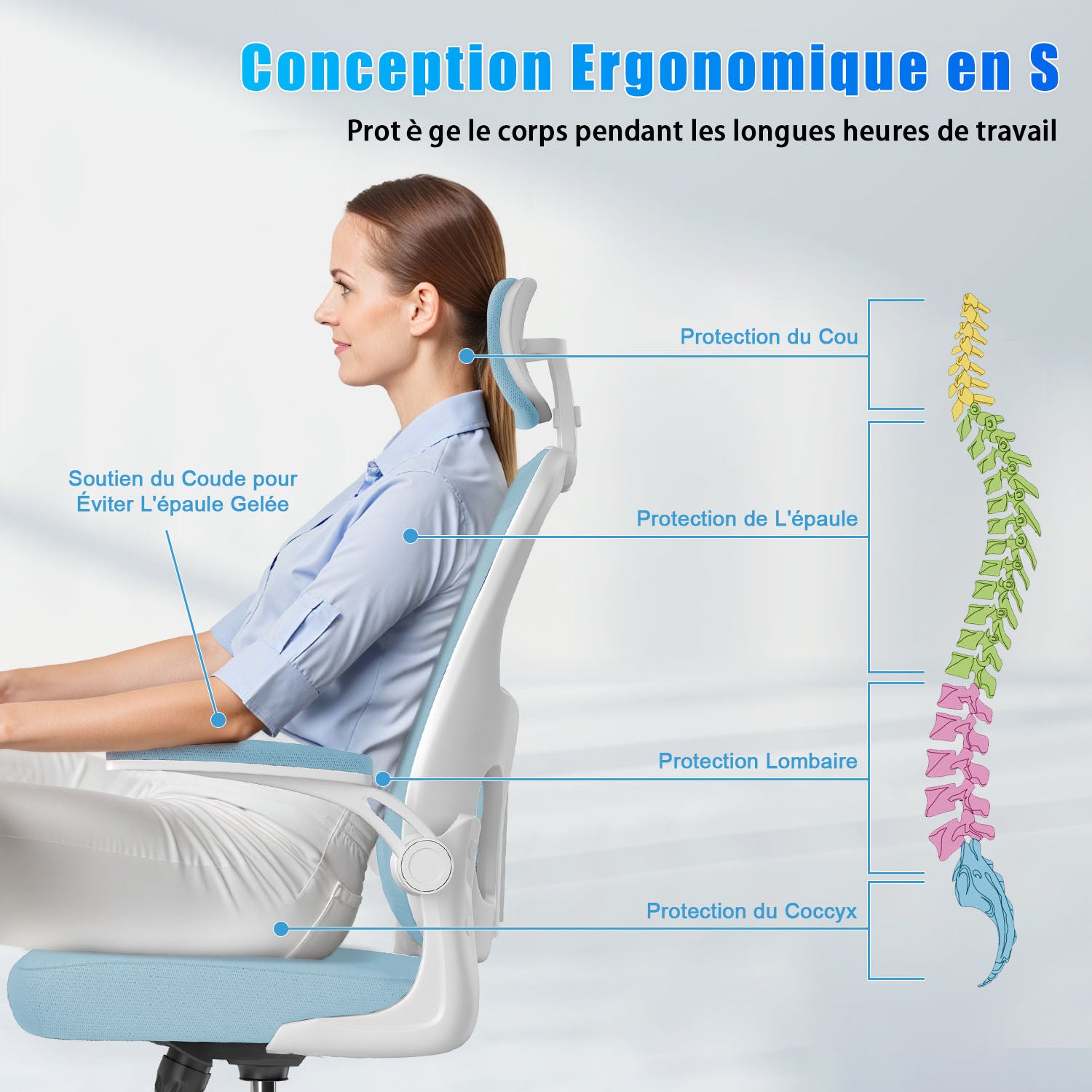 Chaise de Bureau, Siege de Bureau Ergonomique avec Support Lombaire et accoudoir réglable, Fauteuil de Bureau d'une capacité maximale de 150 kg