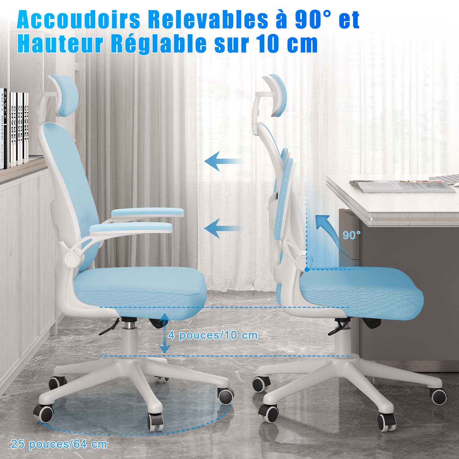Chaise de Bureau, Siege de Bureau Ergonomique avec Support Lombaire et accoudoir réglable, Fauteuil de Bureau d'une capacité maximale de 150 kg
