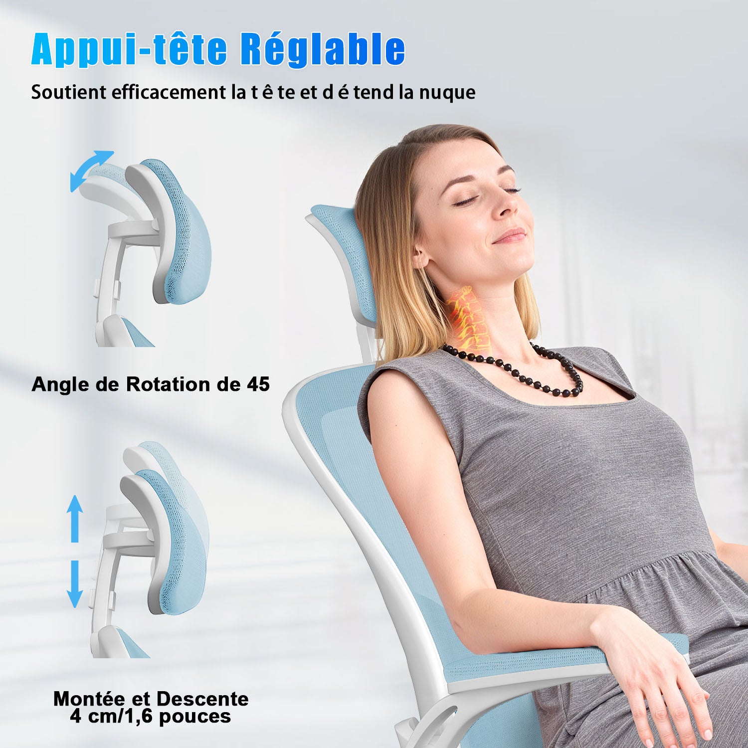 Chaise de Bureau, Siege de Bureau Ergonomique avec Support Lombaire et accoudoir réglable, Fauteuil de Bureau d'une capacité maximale de 150 kg
