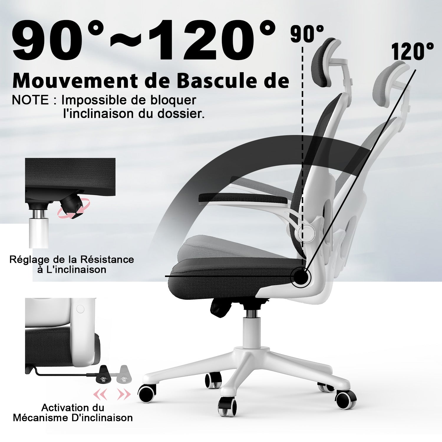 Chaise de Bureau, Siege de Bureau Ergonomique avec Support Lombaire et accoudoir réglable, Fauteuil de Bureau d'une capacité maximale de 150 kg