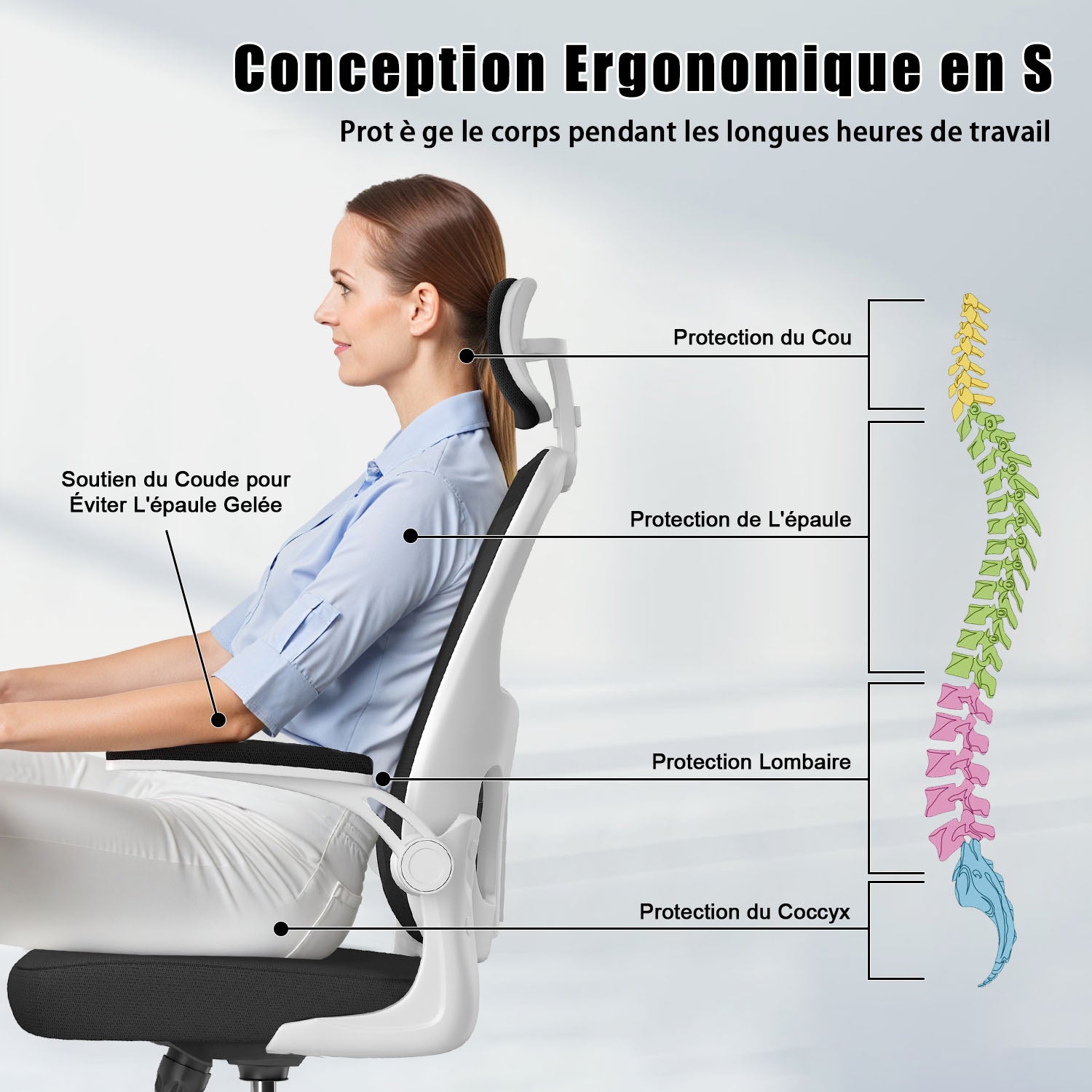 Chaise de Bureau, Siege de Bureau Ergonomique avec Support Lombaire et accoudoir réglable, Fauteuil de Bureau d'une capacité maximale de 150 kg
